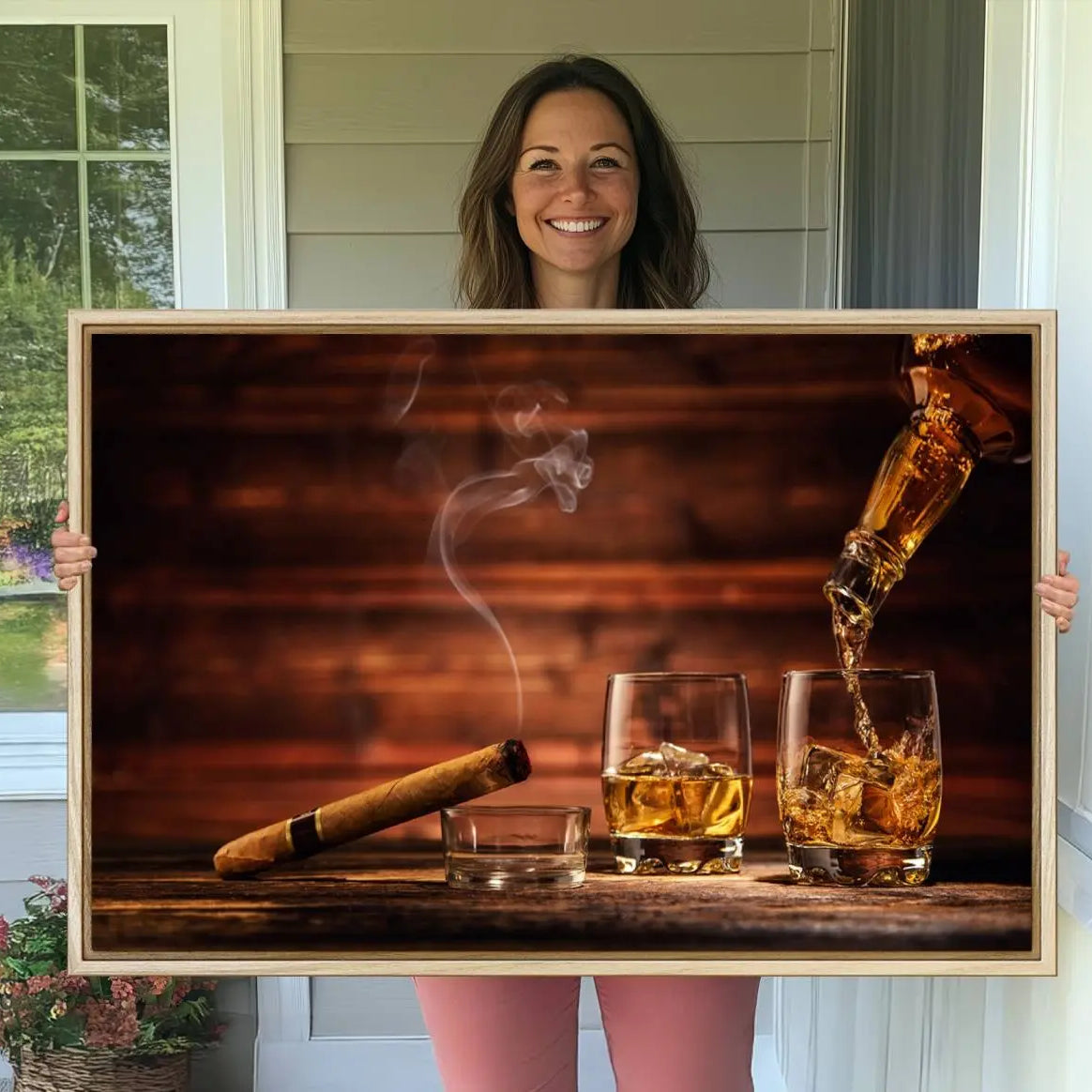 -Whiskey and Cigar Canvas Wall Art | 3 Panel Bar Room Decor for Home Lounge, Office, or Man Cave |
