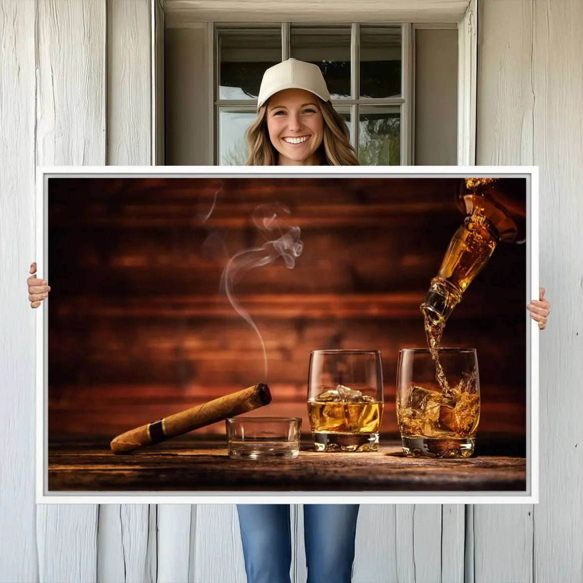 -Whiskey and Cigar Canvas Wall Art | 3 Panel Bar Room Decor for Home Lounge, Office, or Man Cave |