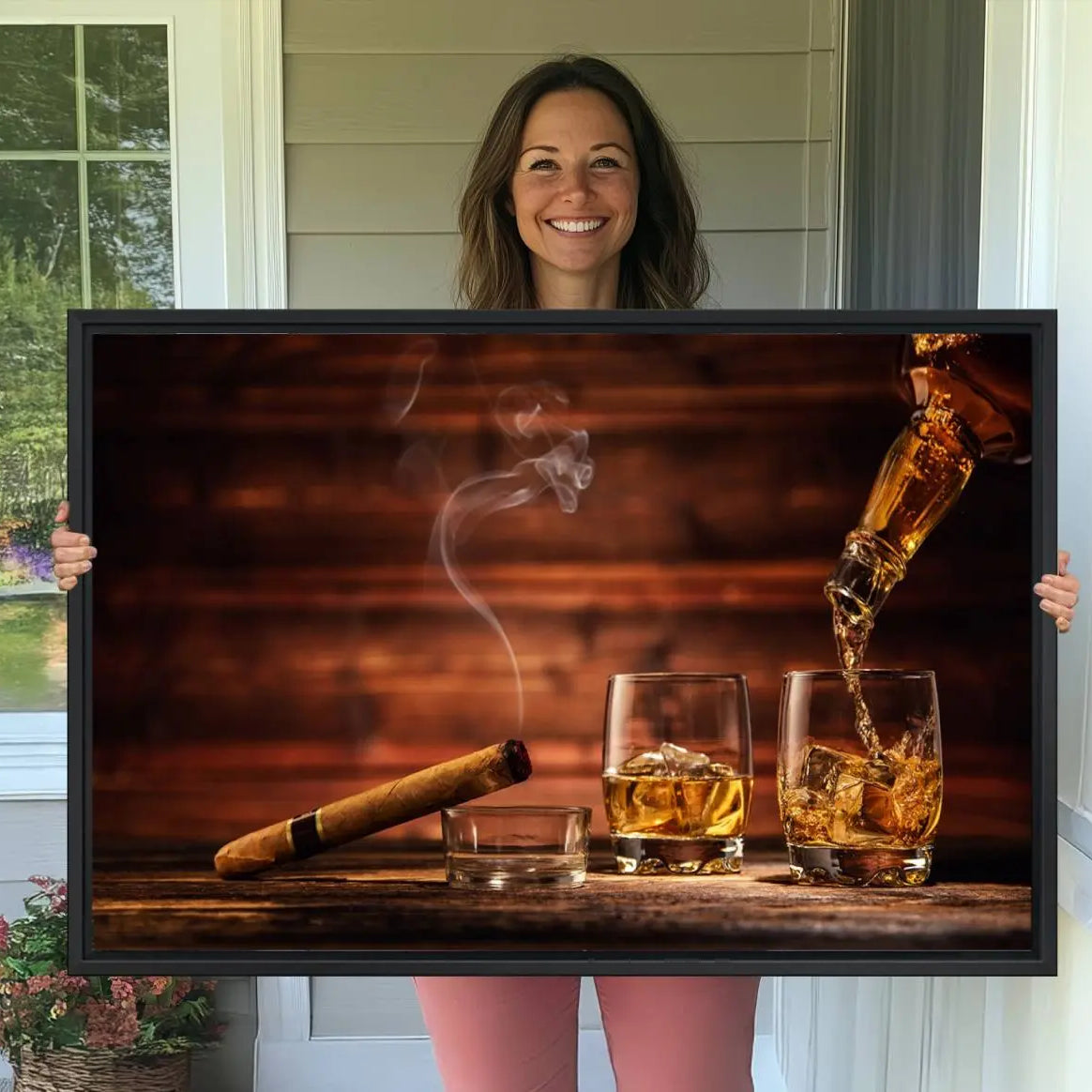 -Whiskey and Cigar Canvas Wall Art | 3 Panel Bar Room Decor for Home Lounge, Office, or Man Cave |