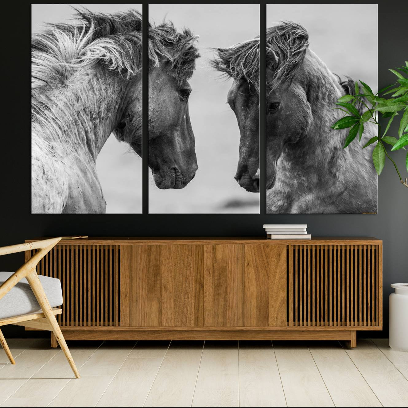 -White Horses Wall Art Canvas Print
