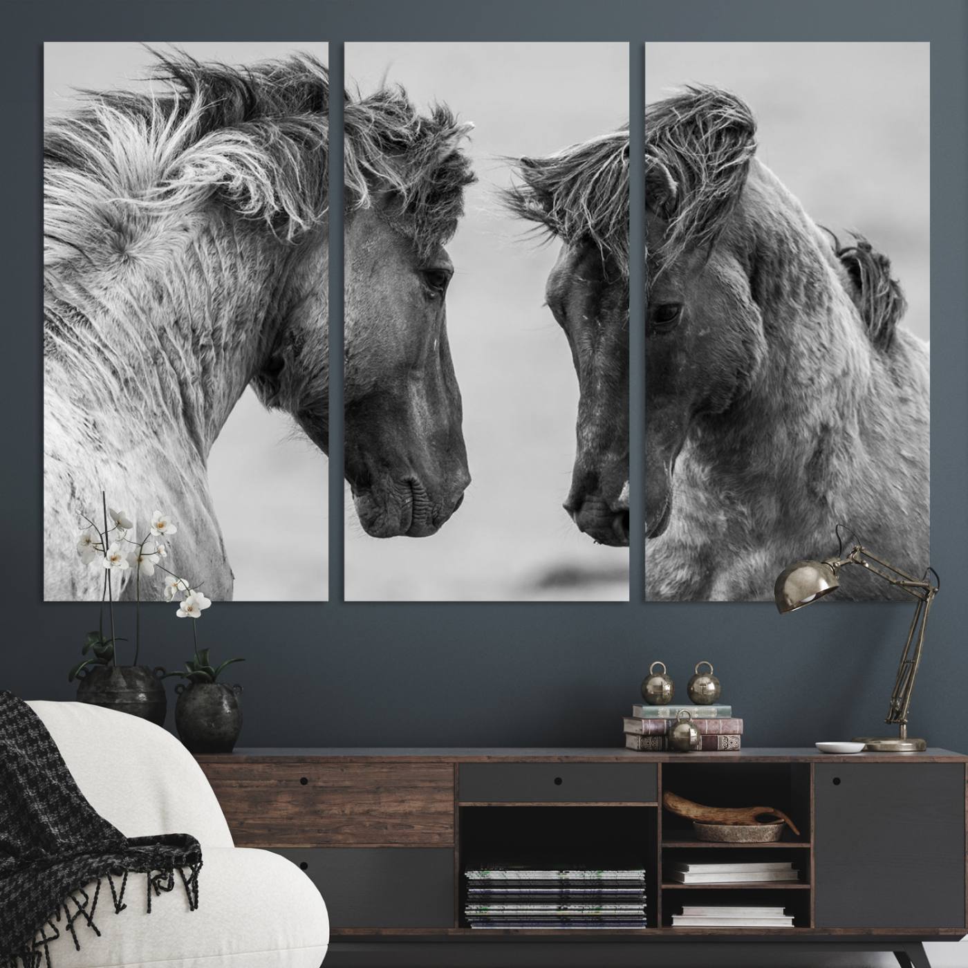 48234-MGV-CV-48X32-3P-White Horses Wall Art Canvas Print