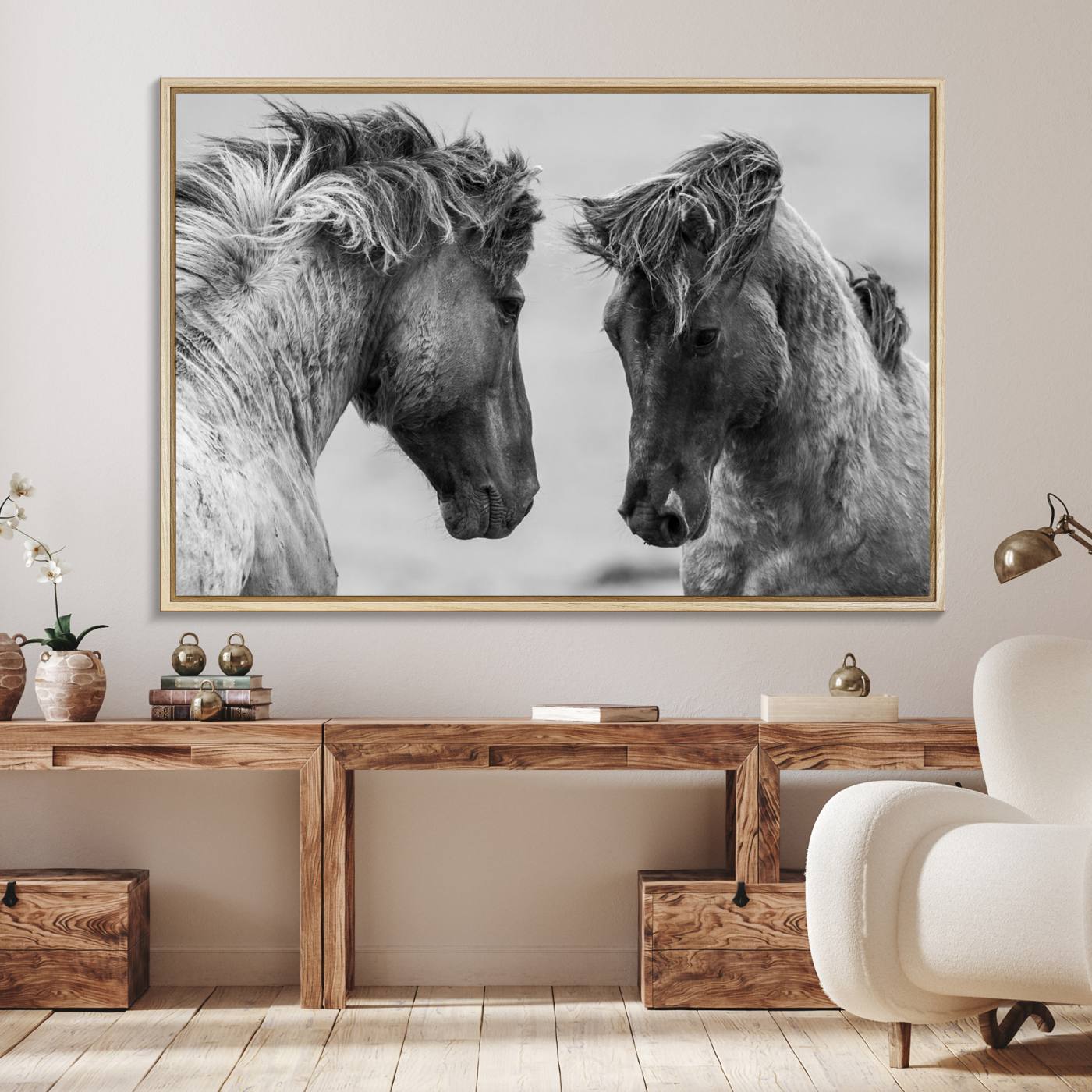 48234-MGV-FC-36X24_Natural-White Horses Wall Art Canvas Print