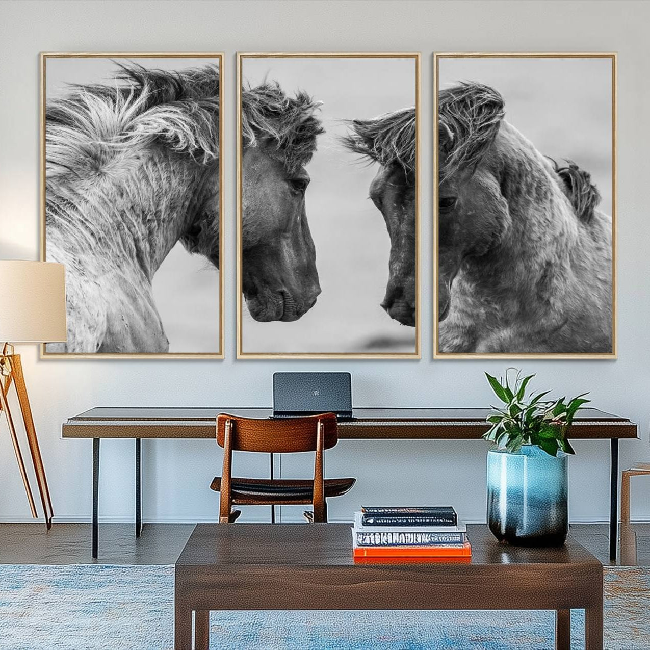 48234-MGV-FC-48X32-3P_Natural-White Horses Wall Art Canvas Print