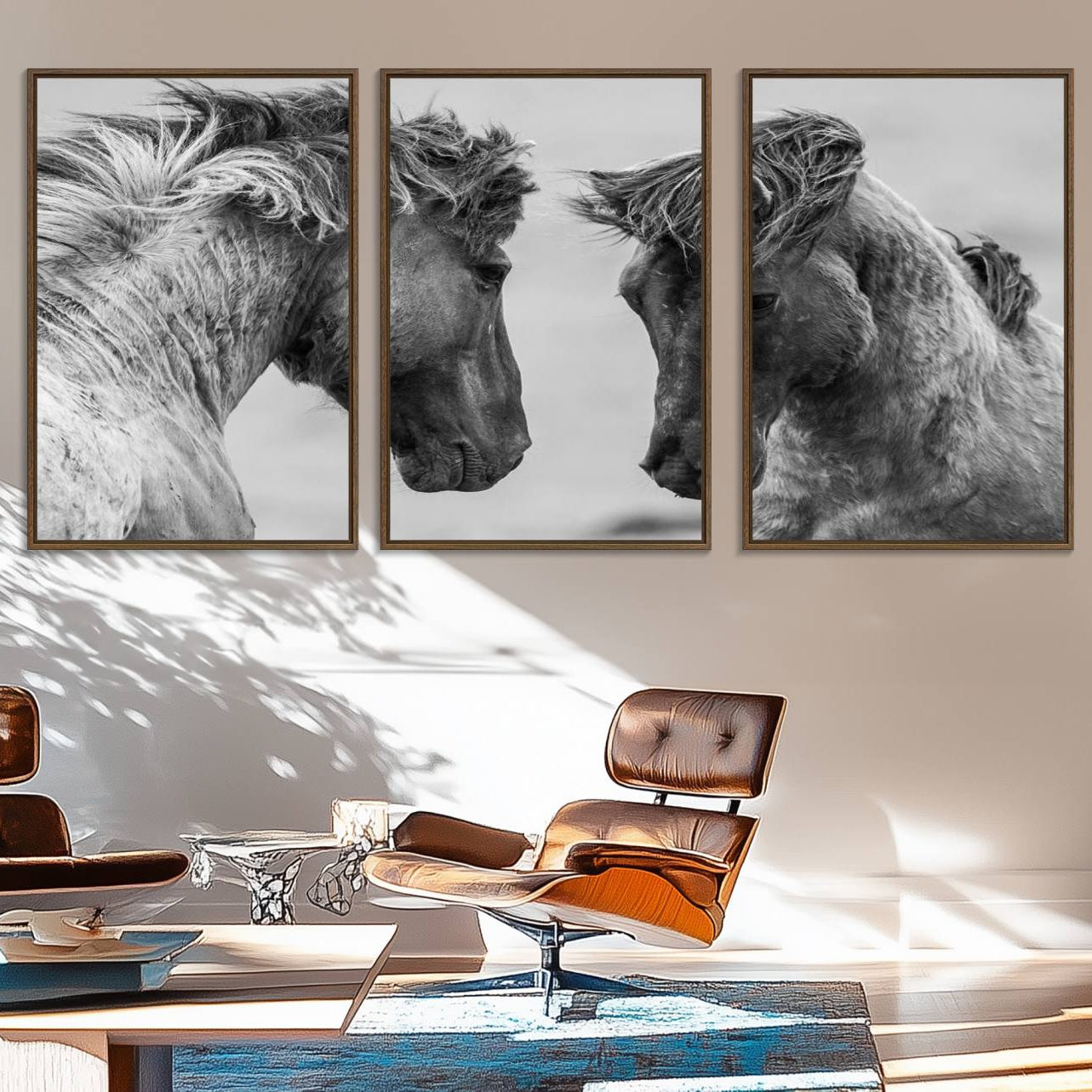 48234-MGV-FC-60X30-3P_Walnut-White Horses Wall Art Canvas Print