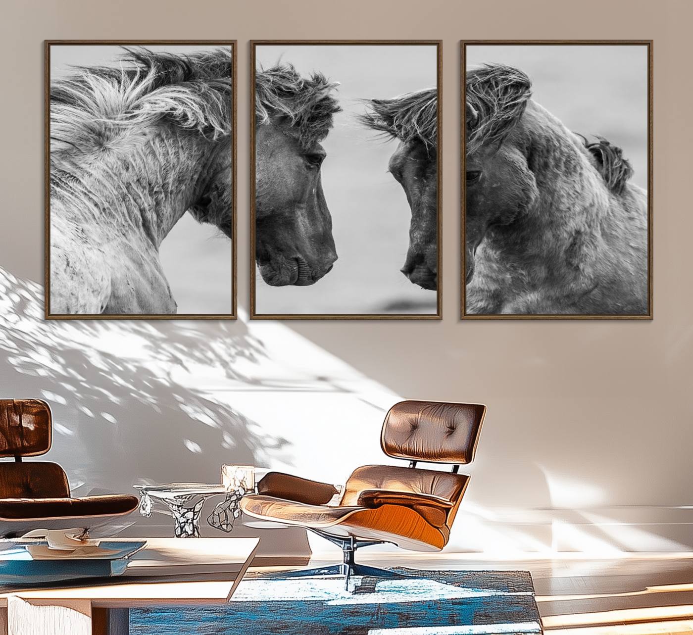 48234-MGV-FC-60X30-3P_Walnut-White Horses Wall Art Canvas Print