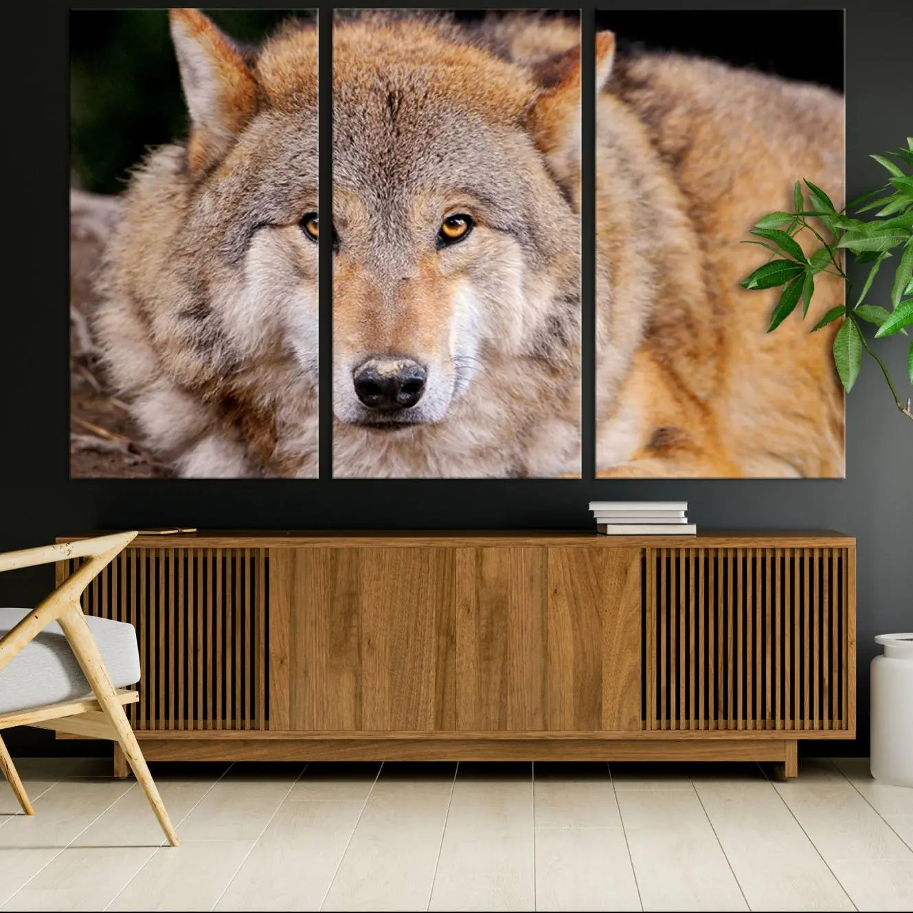 -Wild Wolf Wall Art Canvas Print, Framed Canvas Print, Modern Wild Animal Canvas