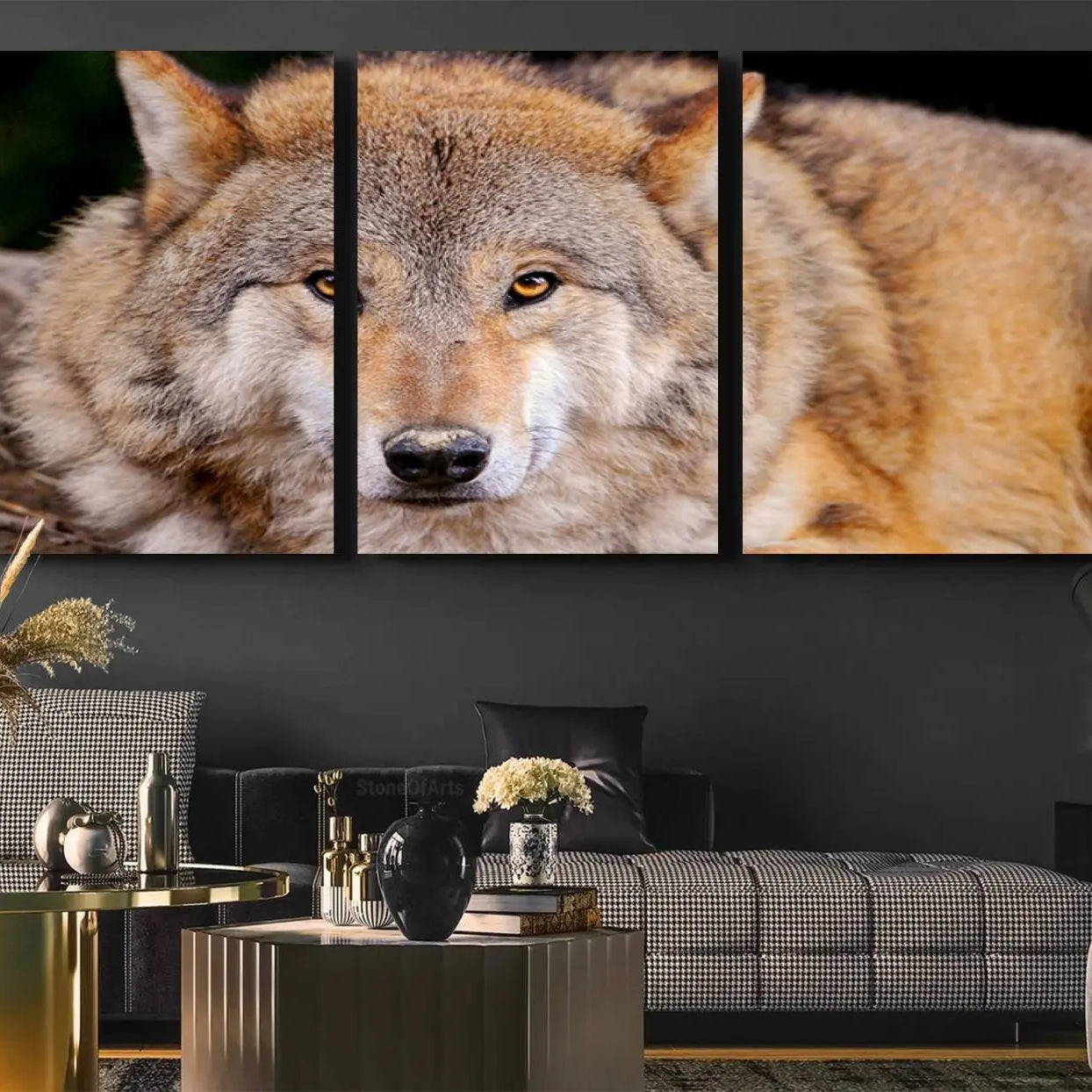 -Wild Wolf Wall Art Canvas Print, Framed Canvas Print, Modern Wild Animal Canvas