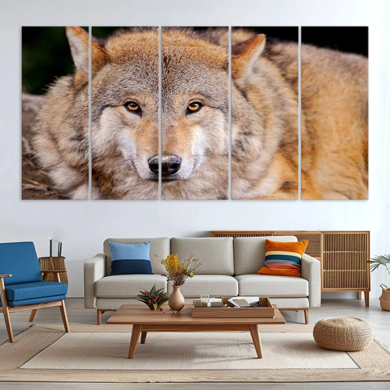 -Wild Wolf Wall Art Canvas Print, Framed Canvas Print, Modern Wild Animal Canvas