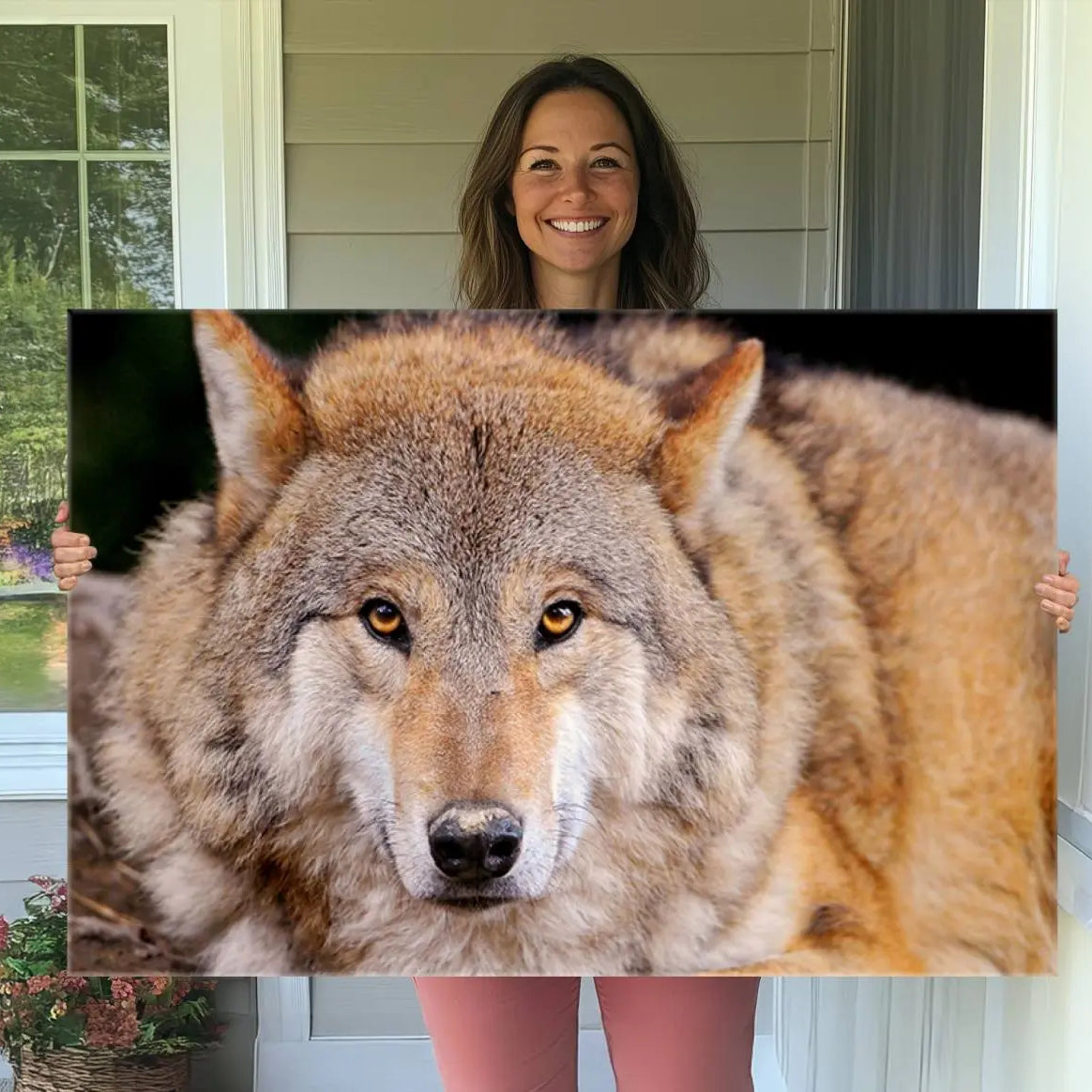 -Wild Wolf Wall Art Canvas Print, Framed Canvas Print, Modern Wild Animal Canvas