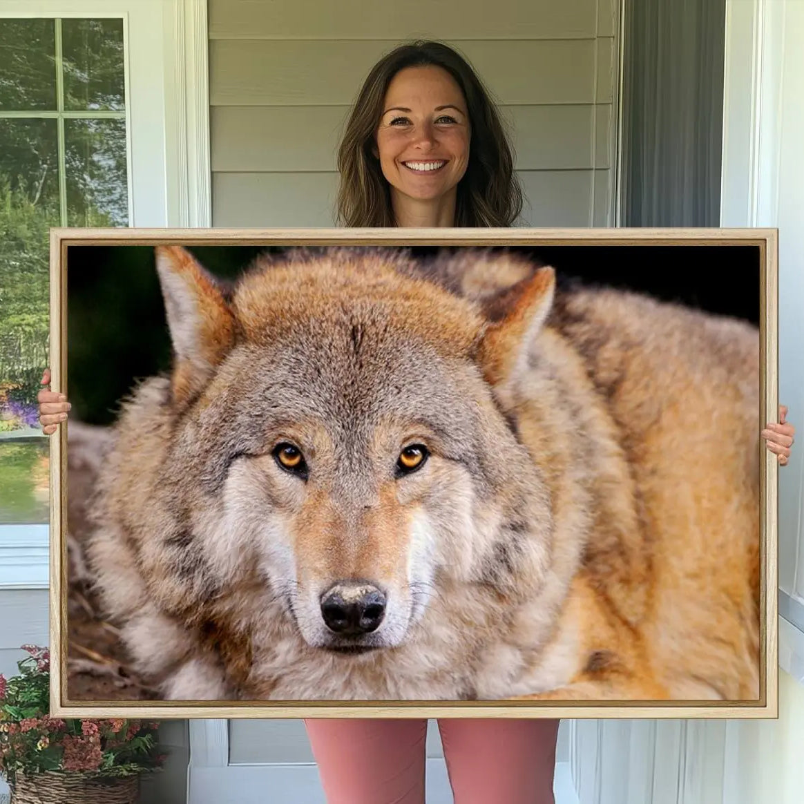 -Wild Wolf Wall Art Canvas Print, Framed Canvas Print, Modern Wild Animal Canvas