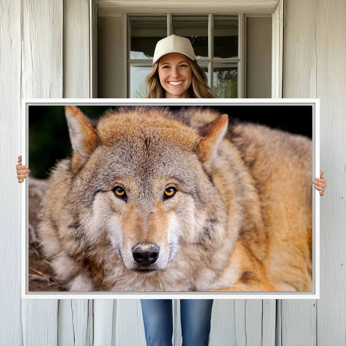 -Wild Wolf Wall Art Canvas Print, Framed Canvas Print, Modern Wild Animal Canvas