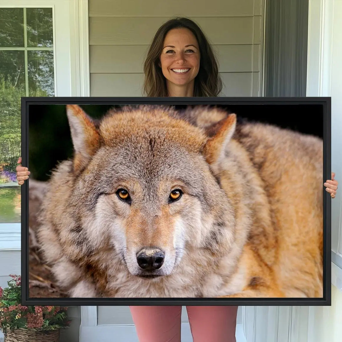 -Wild Wolf Wall Art Canvas Print, Framed Canvas Print, Modern Wild Animal Canvas
