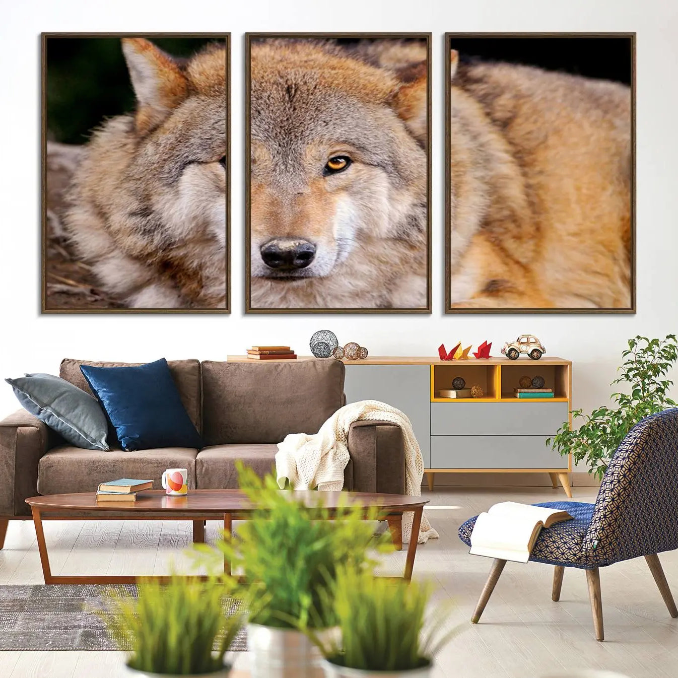 -Wild Wolf Wall Art Canvas Print, Framed Canvas Print, Modern Wild Animal Canvas