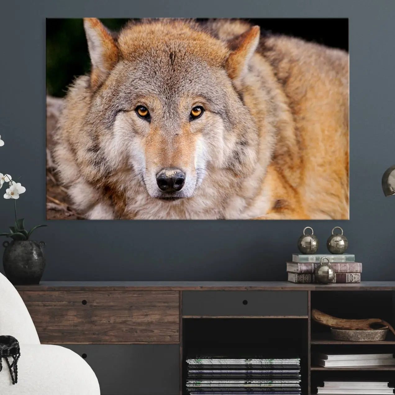 -Wild Wolf Wall Art Canvas Print, Framed Canvas Print, Modern Wild Animal Canvas