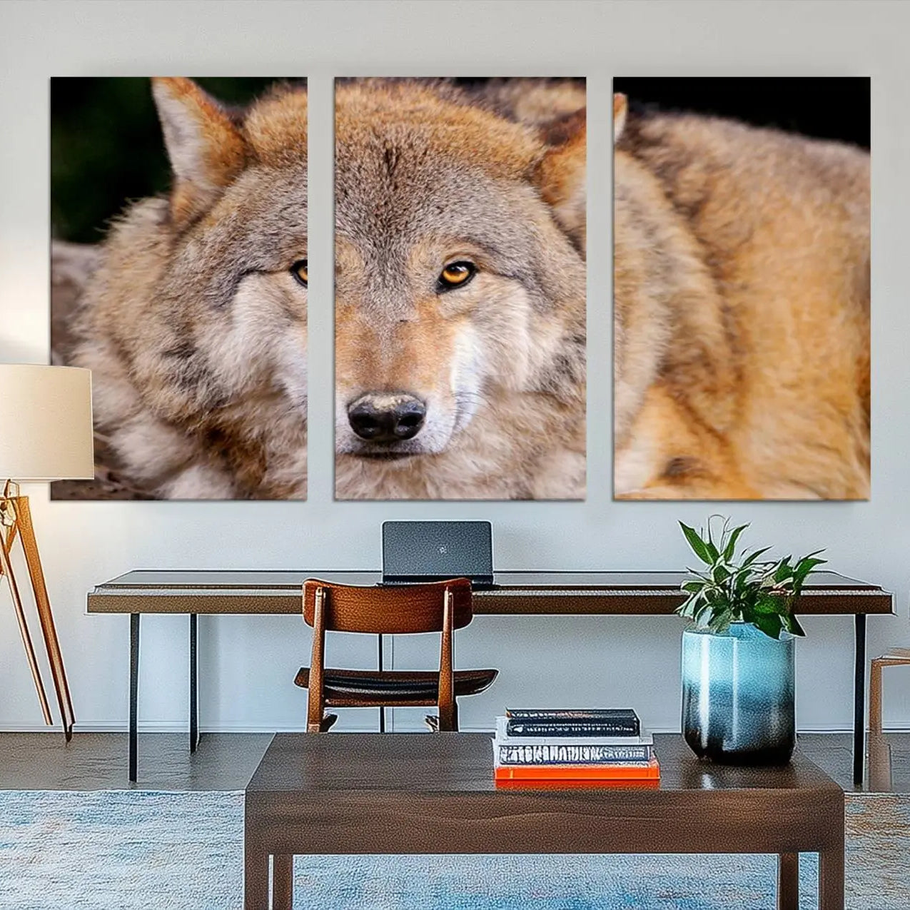 19805-MGV-CV-48X32-3P-Wild Wolf Wall Art Canvas Print, Framed Canvas Print, Modern Wild Animal Canvas