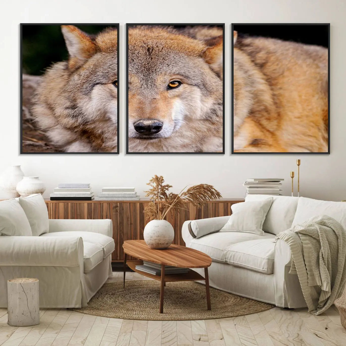 19805-MGV-FC-60X30-3P_Black-Wild Wolf Wall Art Canvas Print, Framed Canvas Print, Modern Wild Animal Canvas
