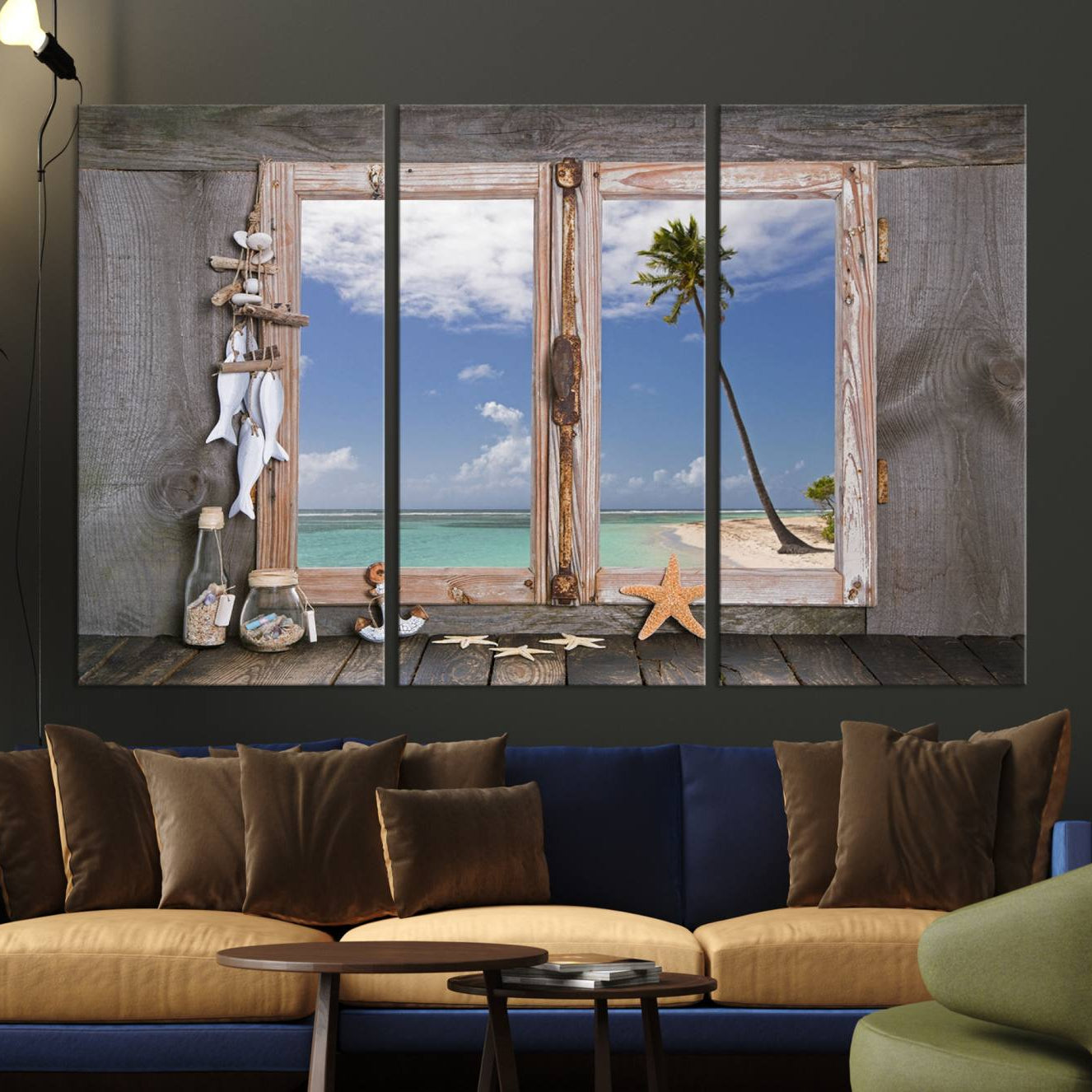 -Window Wall Art Relaxing Beach Starfish Seashells Nautical Art Ocean, Relaxing Beach Window Wall Art