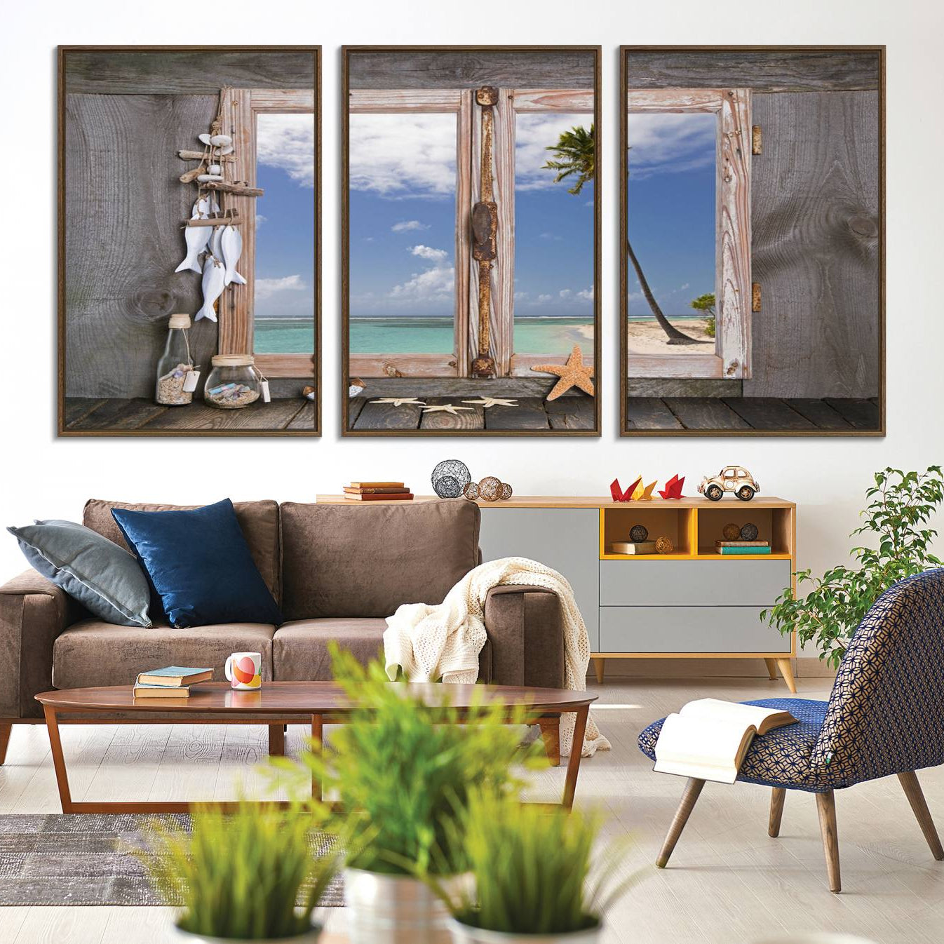-Window Wall Art Relaxing Beach Starfish Seashells Nautical Art Ocean, Relaxing Beach Window Wall Art