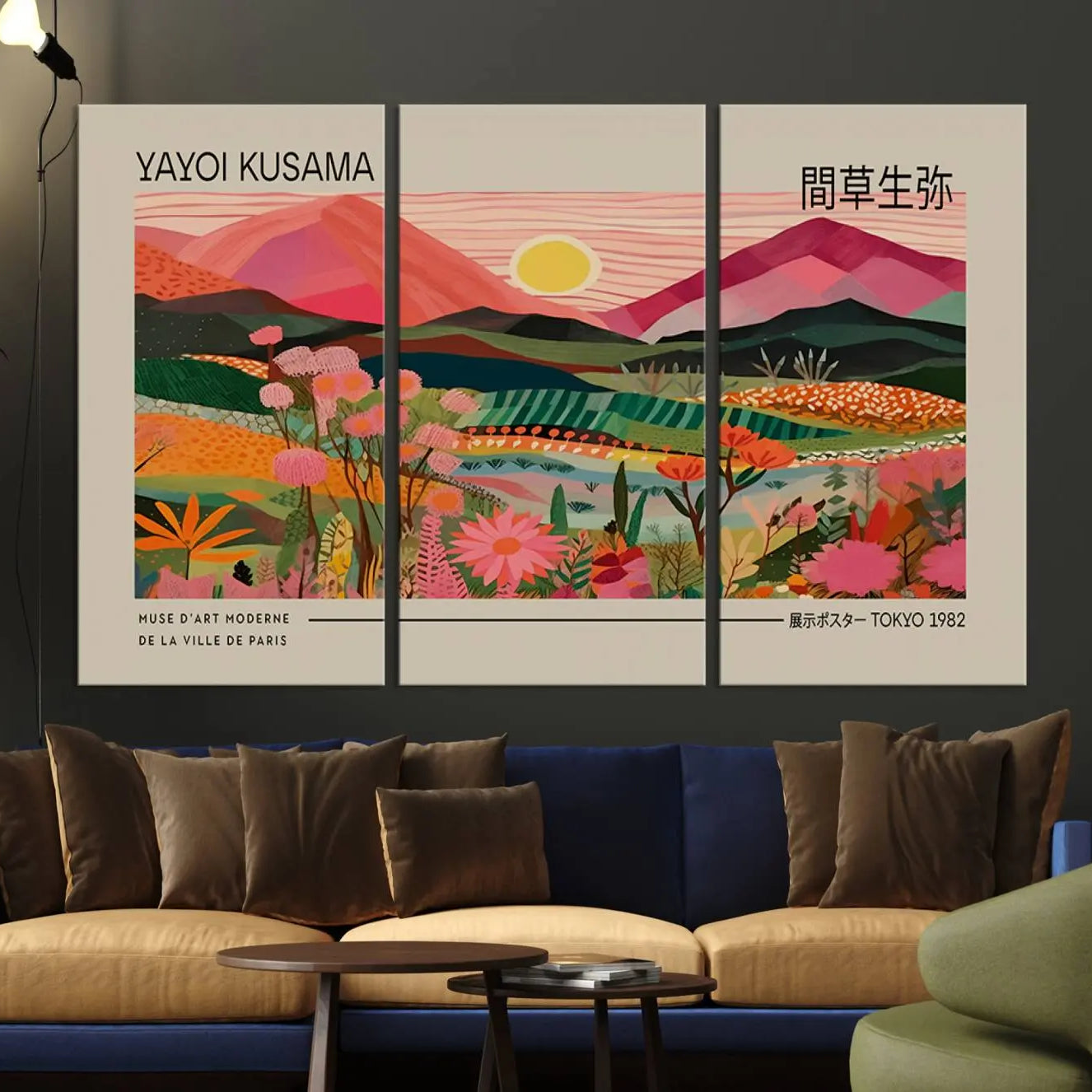 18304-MGV-CV-36X24-Yayoi Kusama Landscape Wall Art Canvas Print – Vibrant Floral Mountain Botanical Artwork for Home, Office Decor