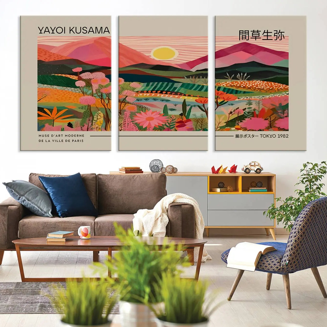 18304-MGV-CV-36X24-Yayoi Kusama Landscape Wall Art Canvas Print – Vibrant Floral Mountain Botanical Artwork for Home, Office Decor