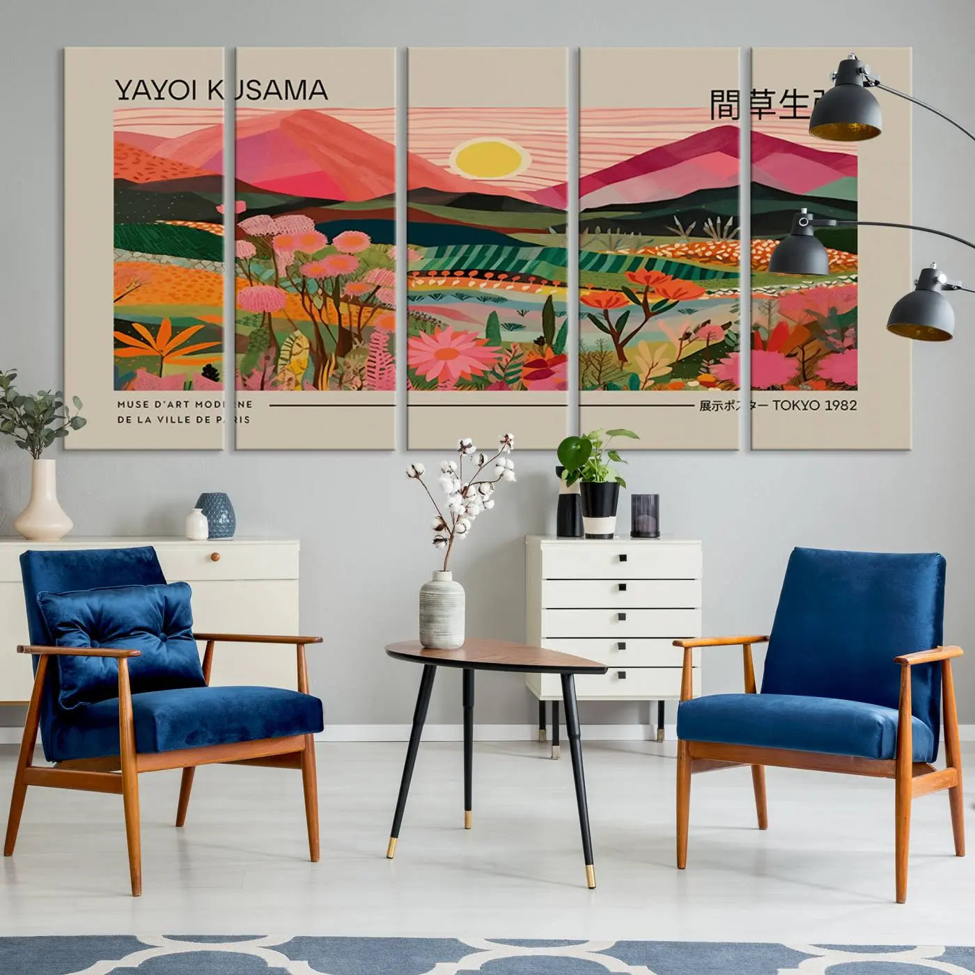 18304-MGV-CV-36X24-Yayoi Kusama Landscape Wall Art Canvas Print – Vibrant Floral Mountain Botanical Artwork for Home, Office Decor