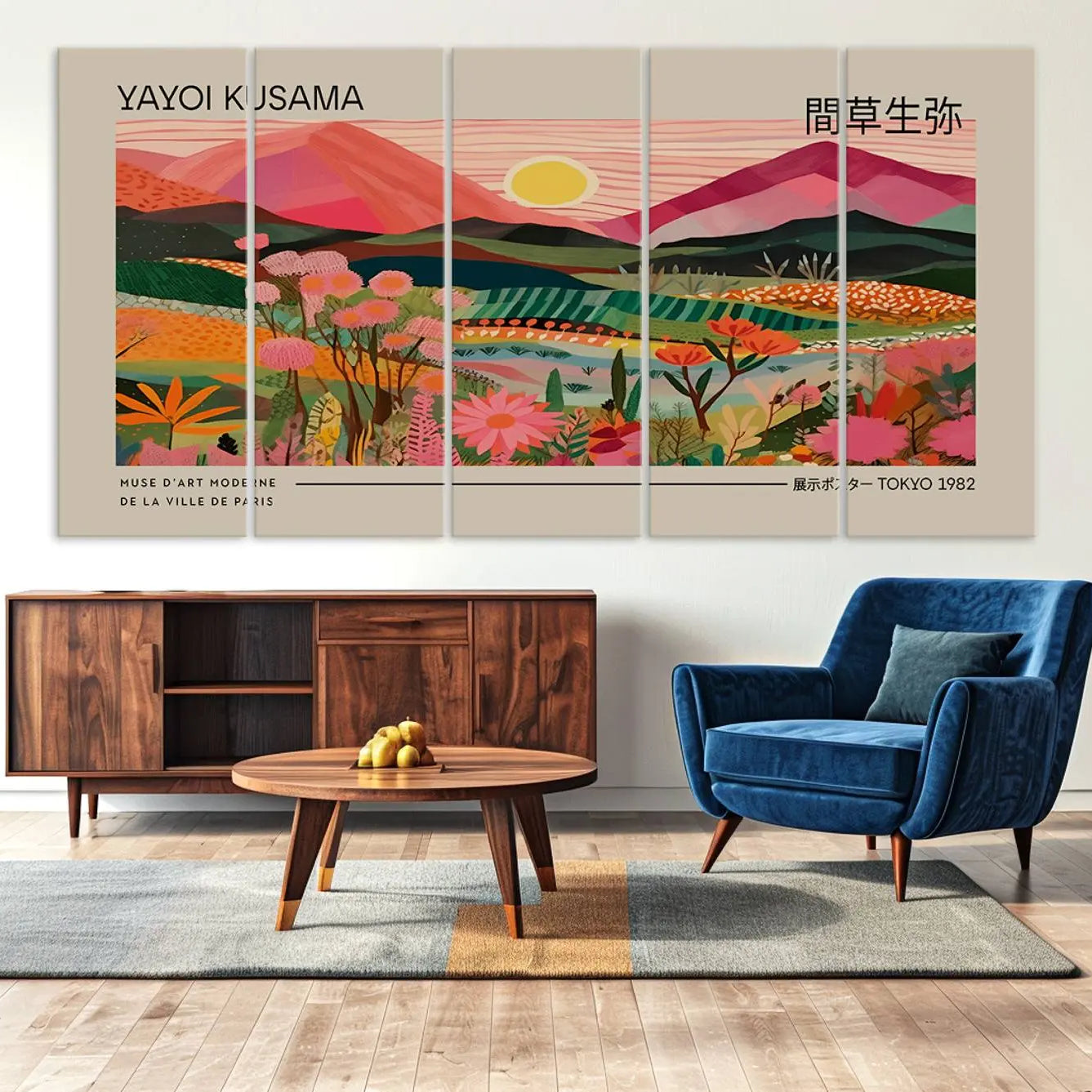 -Yayoi Kusama Landscape Canvas Print, Vibrant Floral Mountain Art Print, Yayoi Botanical Wall Art -