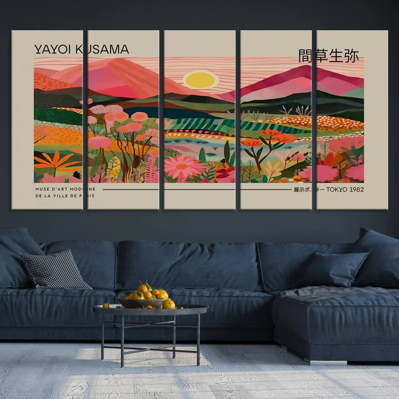 -Yayoi Kusama Landscape Canvas Print, Vibrant Floral Mountain Art Print, Yayoi Botanical Wall Art -