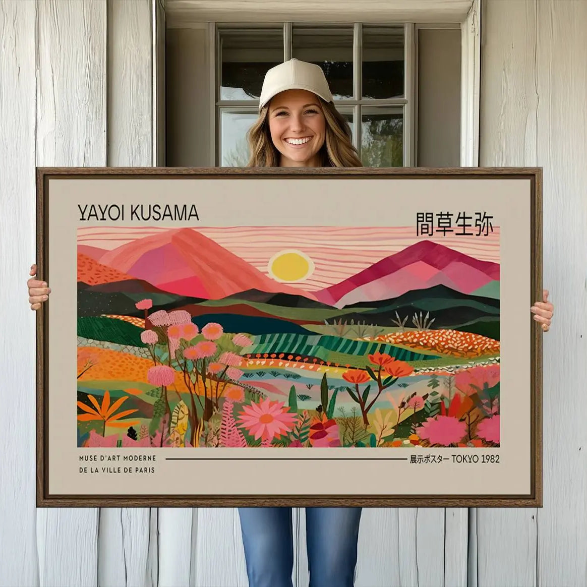-Yayoi Kusama Landscape Canvas Print, Vibrant Floral Mountain Art Print, Yayoi Botanical Wall Art -
