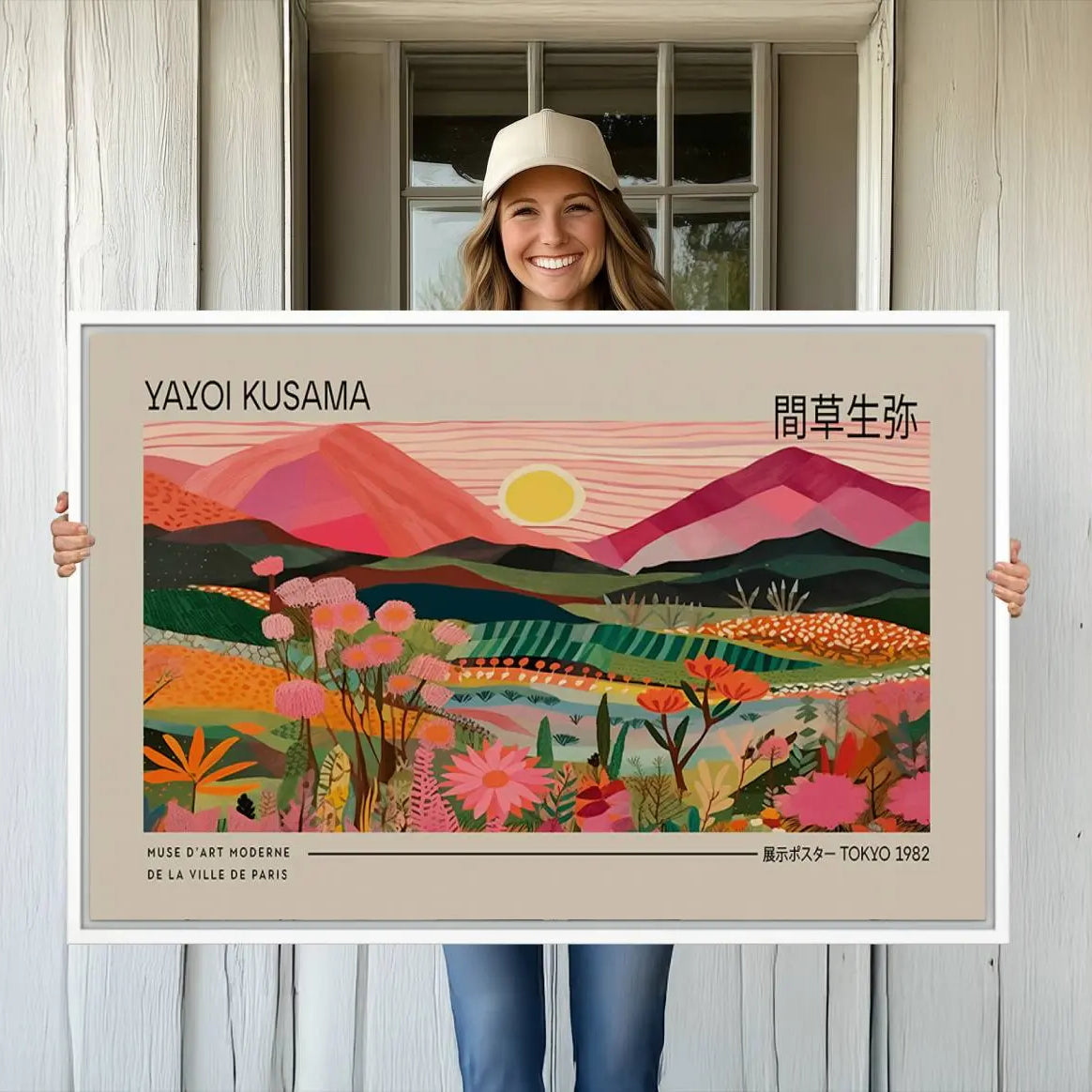 -Yayoi Kusama Landscape Canvas Print, Vibrant Floral Mountain Art Print, Yayoi Botanical Wall Art -