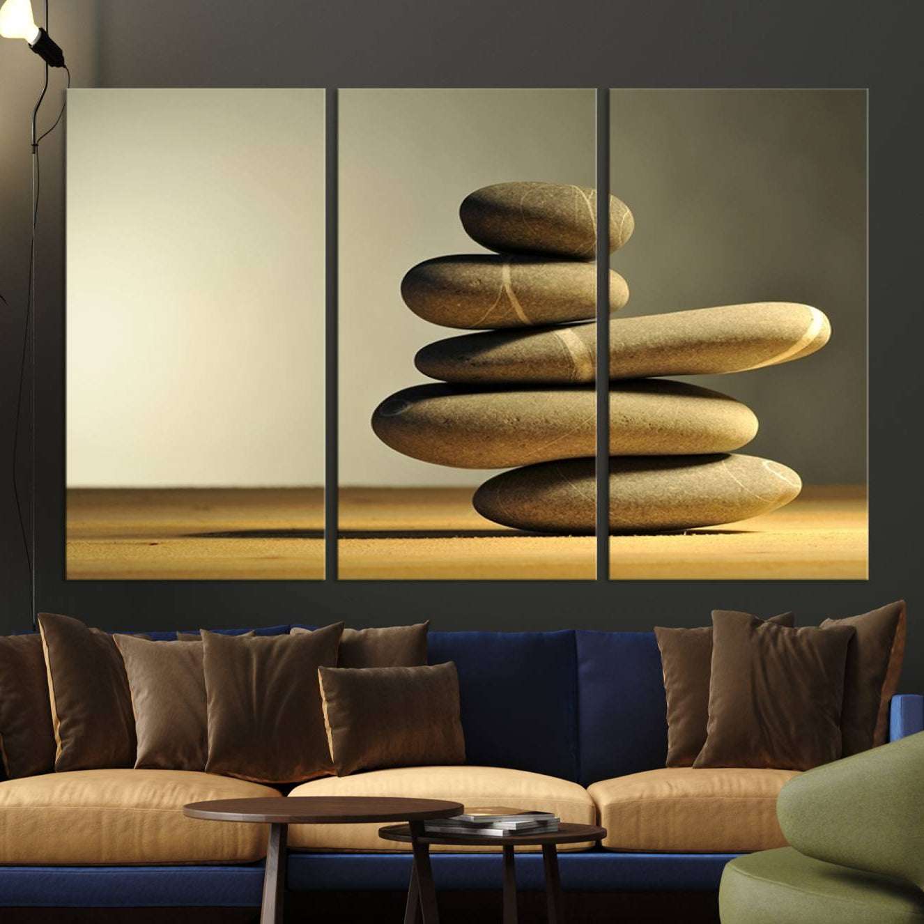 12349-MGV-CV-36X24-Yellow Zen Stones on Yellow Background Wall Art Yoga Zen Artwork