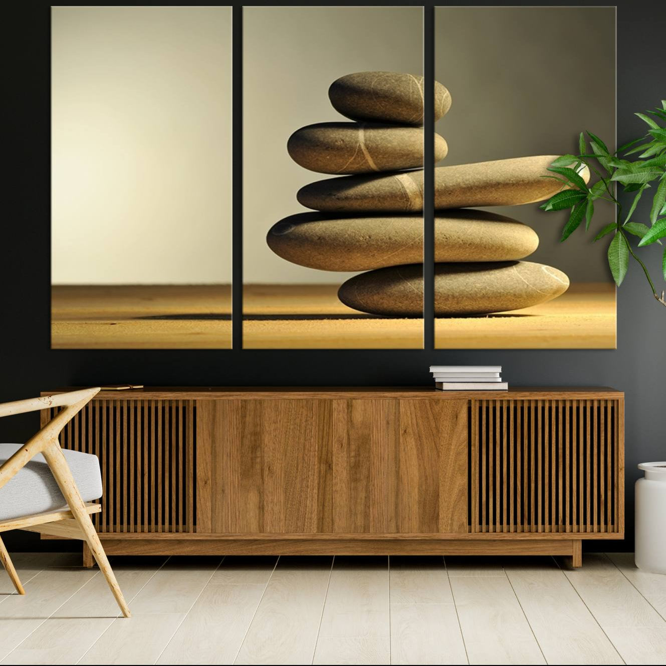 12349-MGV-CV-36X24-Yellow Zen Stones on Yellow Background Wall Art Yoga Zen Artwork