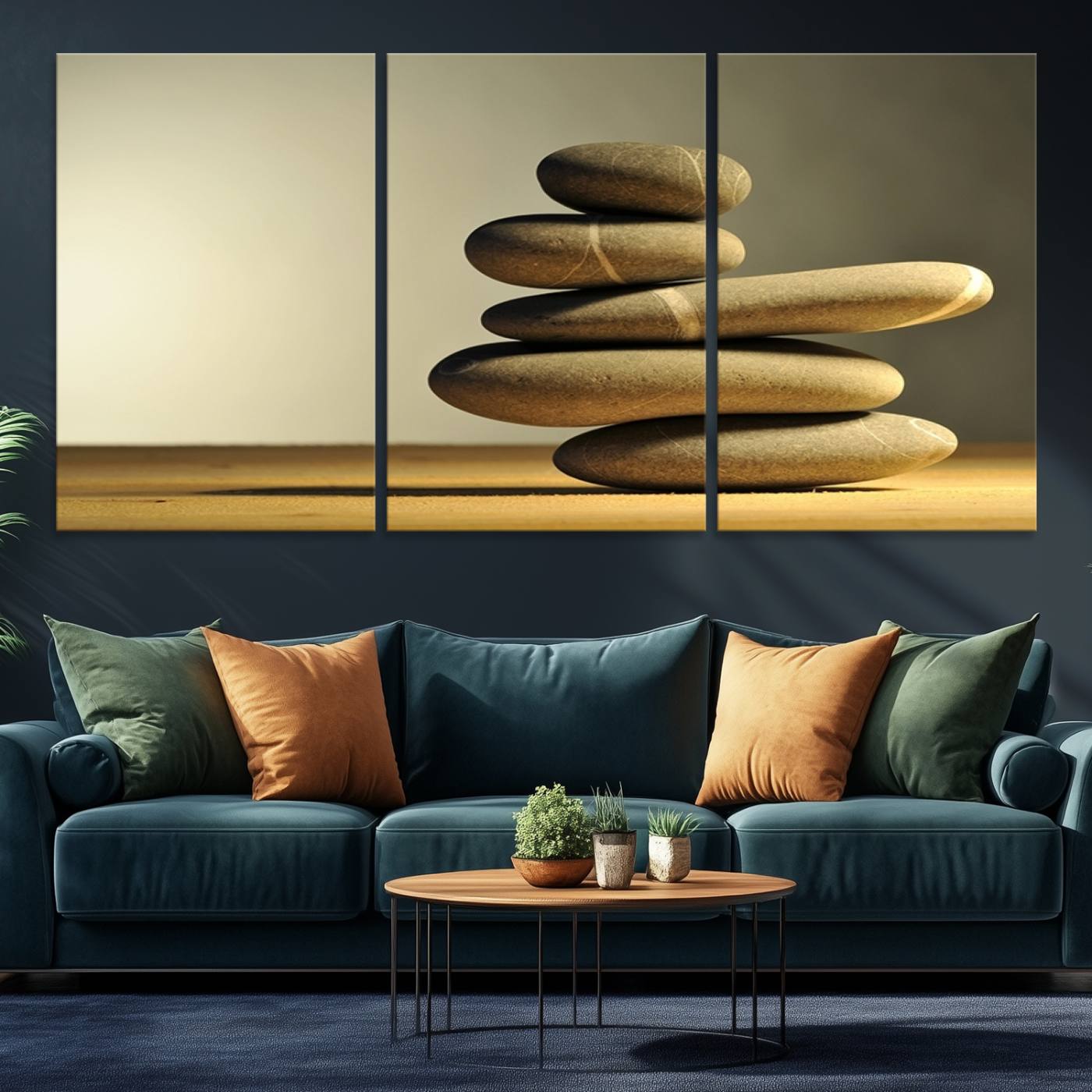 12349-MGV-CV-36X24-Yellow Zen Stones on Yellow Background Wall Art Yoga Zen Artwork