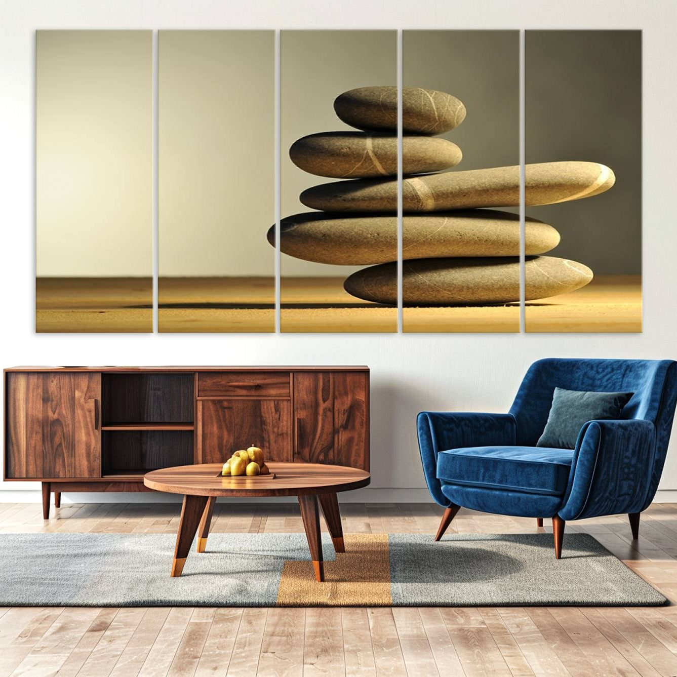 12349-MGV-CV-36X24-Yellow Zen Stones on Yellow Background Wall Art Yoga Zen Artwork