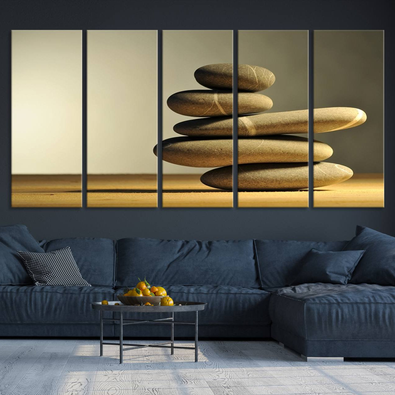 12349-MGV-CV-36X24-Yellow Zen Stones on Yellow Background Wall Art Yoga Zen Artwork