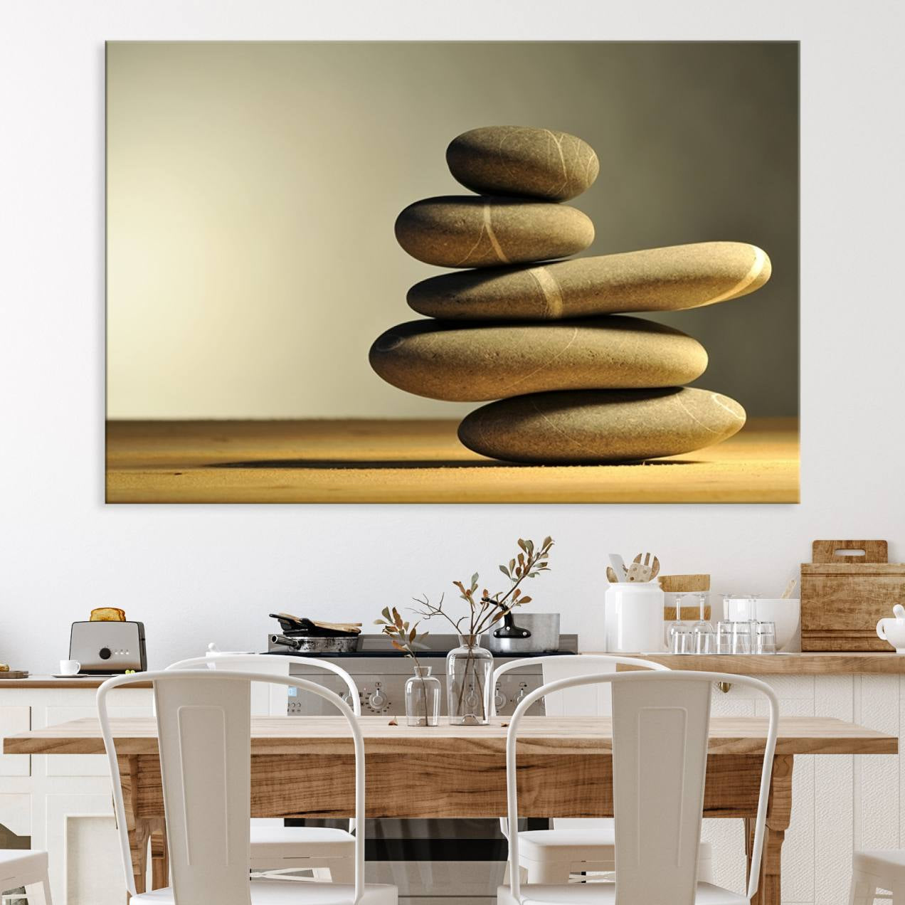 12349-MGV-CV-36X24-Yellow Zen Stones on Yellow Background Wall Art Yoga Zen Artwork