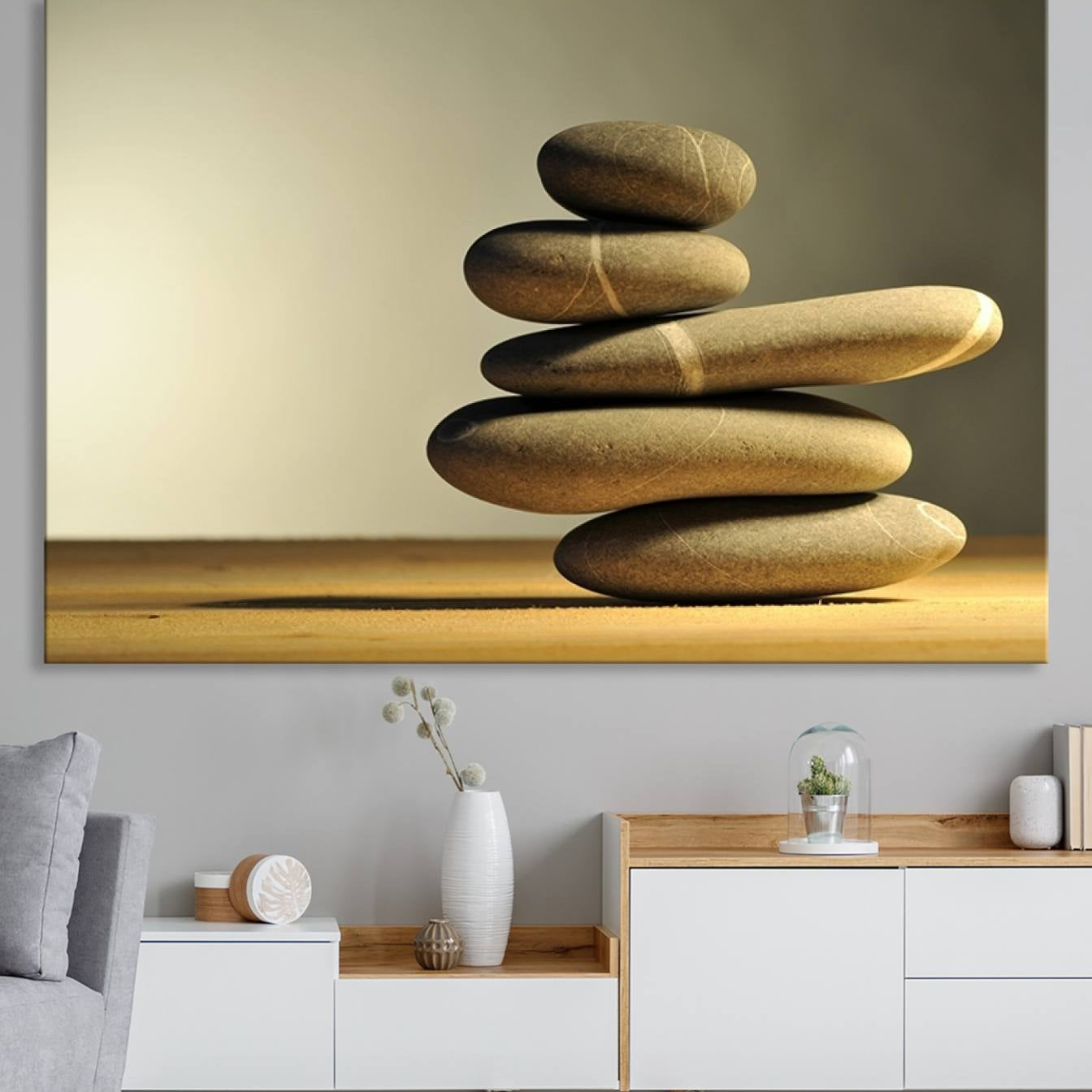12349-MGV-CV-36X24-Yellow Zen Stones on Yellow Background Wall Art Yoga Zen Artwork