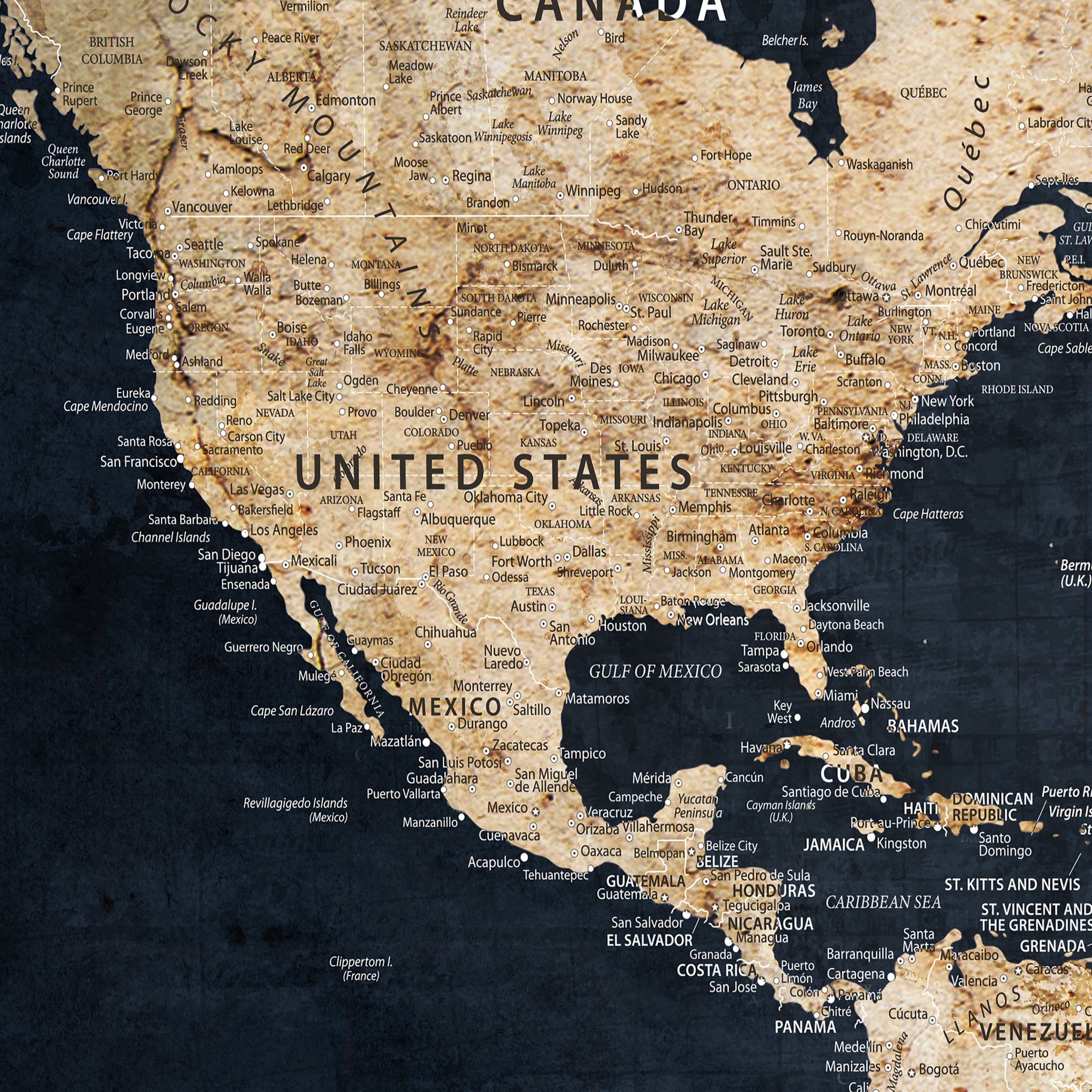 MAP502-MGV-CV-36X24-Personalized World Map Wall Art Canvas Print – Custom Push Pin Travel Map for Couples, Families, or Office Decor