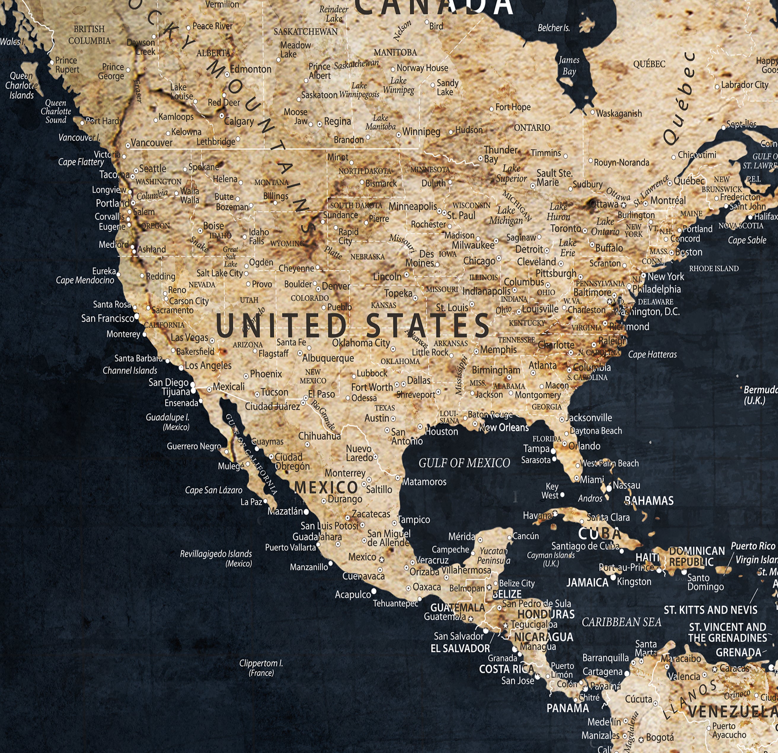 MAP502-MGV-CV-36X24-Personalized World Map Wall Art Canvas Print – Custom Push Pin Travel Map for Couples, Families, or Office Decor