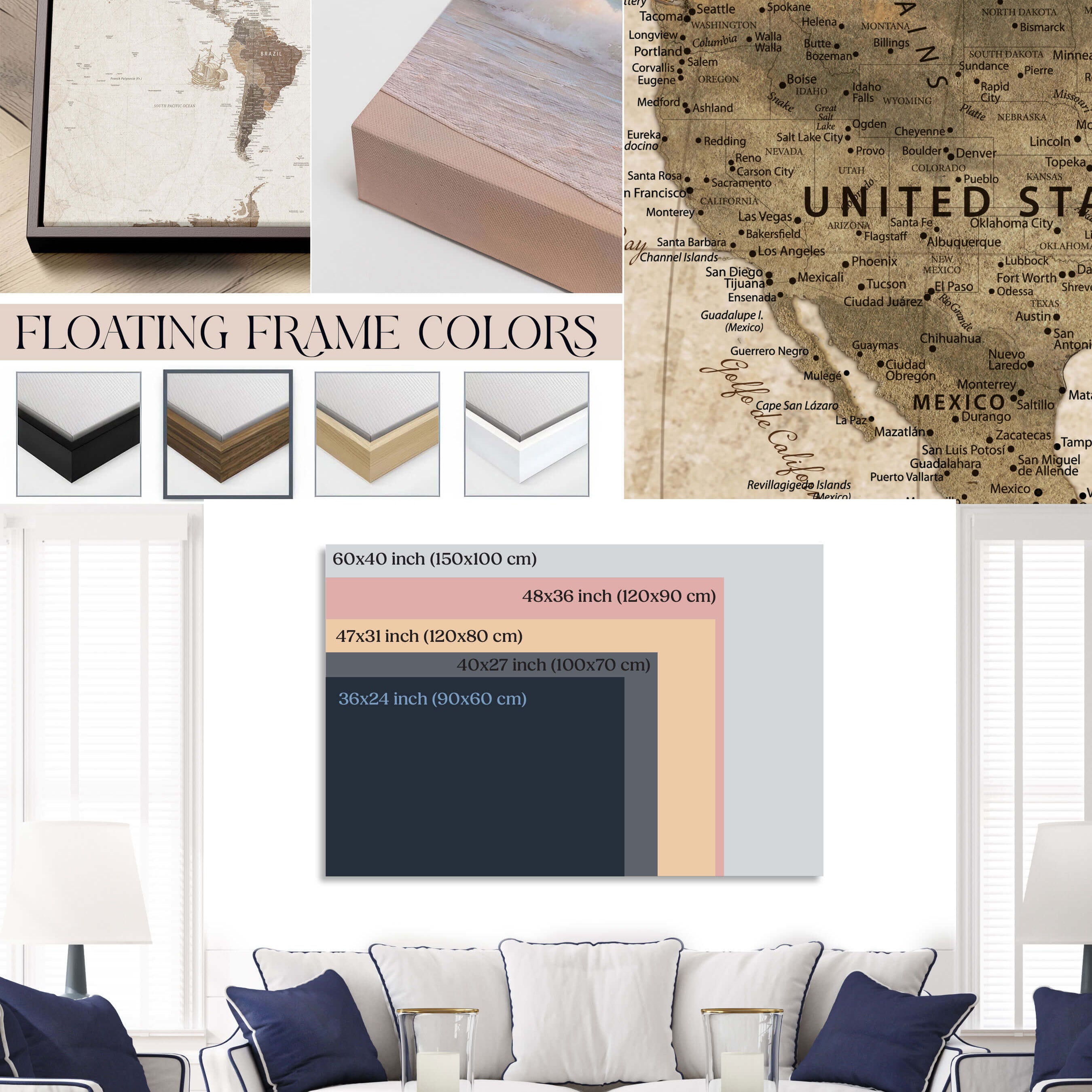 Rehber01-MGV-CV-36X24-Personalized Push Pin World Map Canvas – Custom Framed Travel Tracker Wall Art, Large Adventure Map with Pins for Home, Office