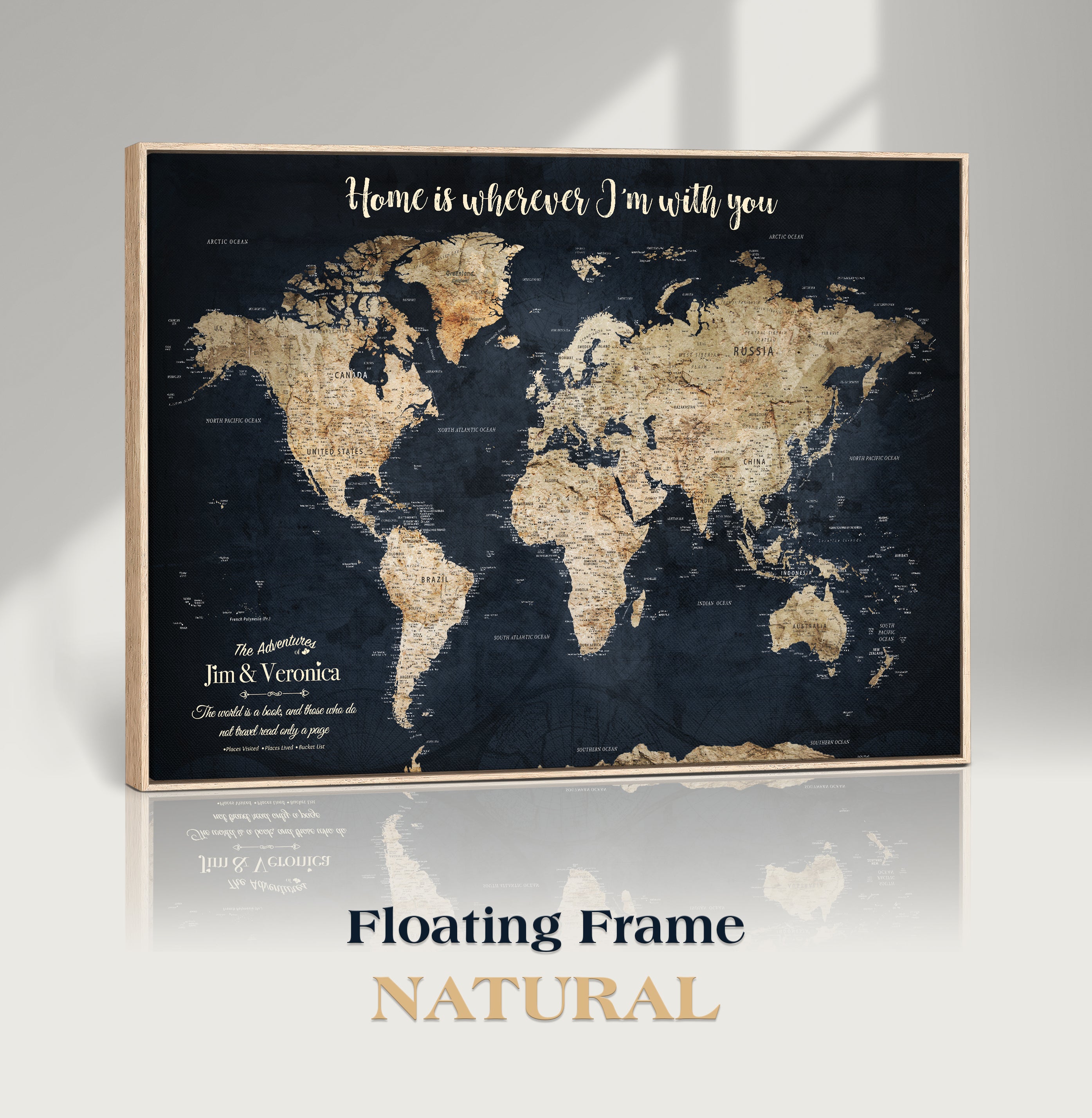 MAP502-MGV-CV-36X24-Personalized World Map Wall Art Canvas Print – Custom Push Pin Travel Map for Couples, Families, or Office Decor