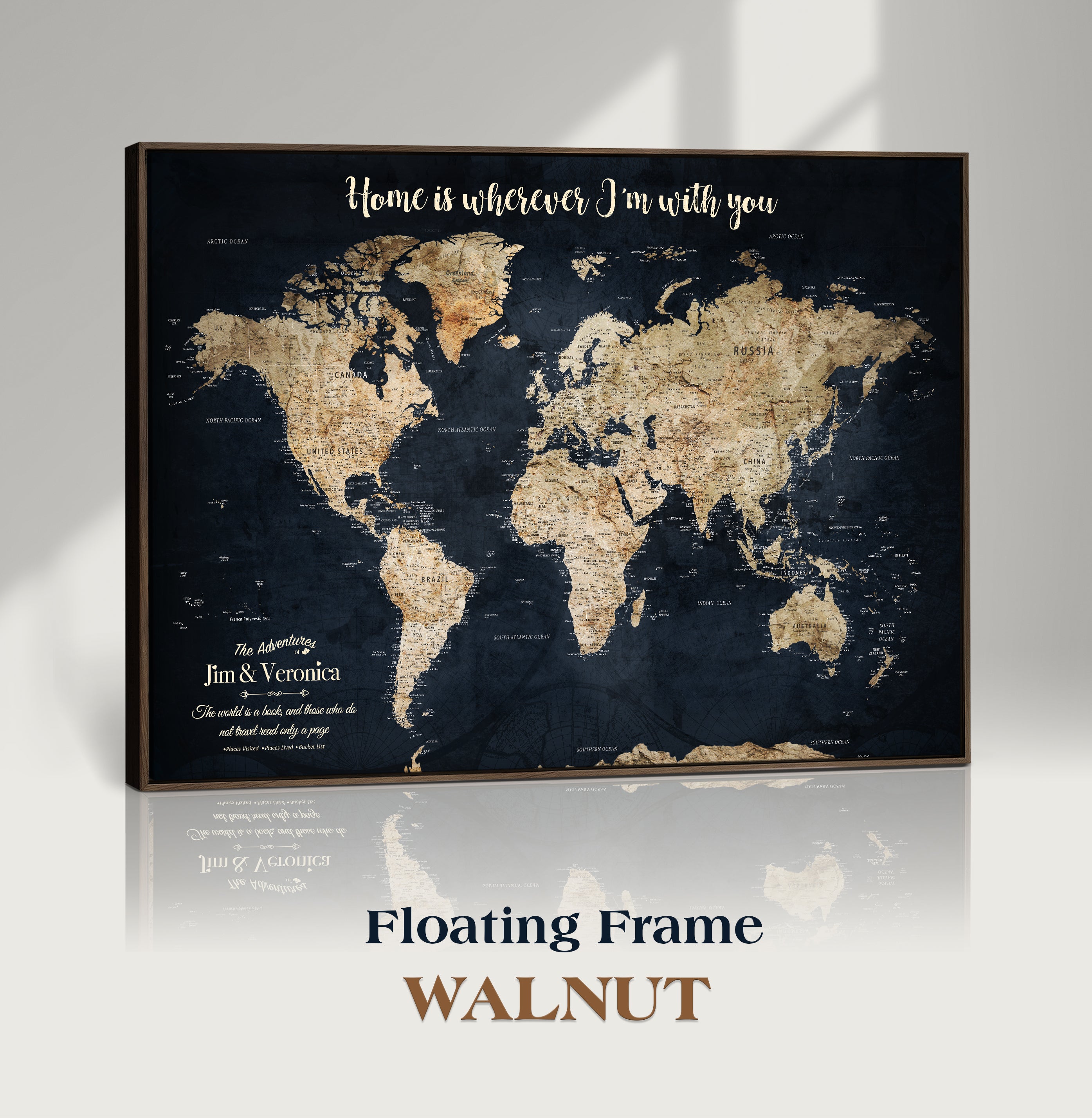 MAP502-MGV-CV-36X24-Personalized World Map Wall Art Canvas Print – Custom Push Pin Travel Map for Couples, Families, or Office Decor