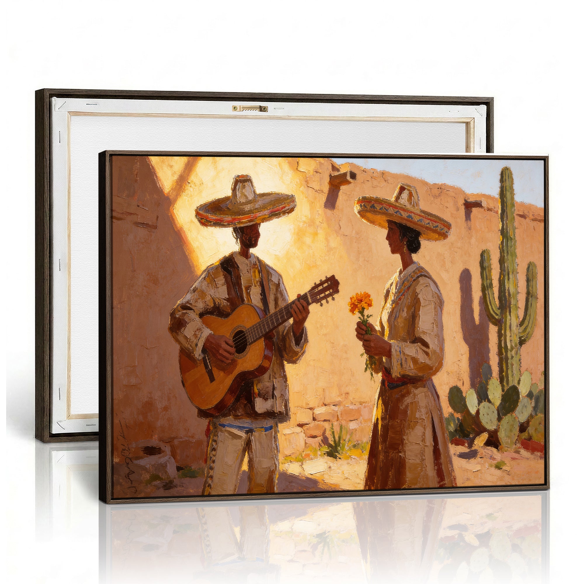 Mexican Couple Canvas Wall Art | Romantic Serenade Guitar Print