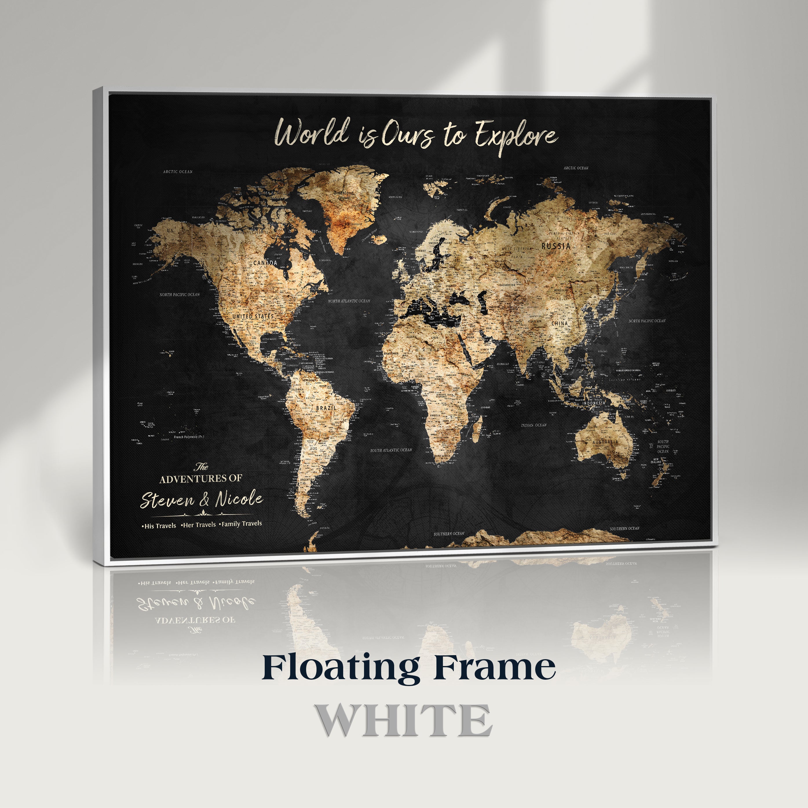 Rehber01-MGV-CV-36X24-Personalized Travel World Map Print | Customize Map with Push Pin Canvas on Foam Board | Grunge Maps Prints for Wall Decor