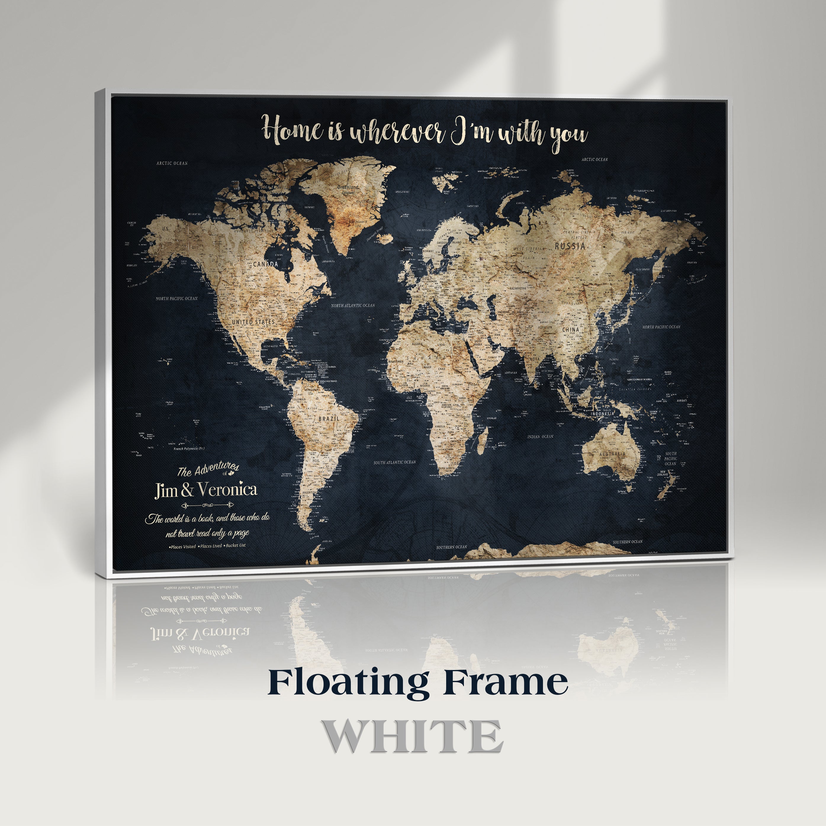 MAP502-MGV-CV-36X24-Personalized World Map Wall Art Canvas Print – Custom Push Pin Travel Map for Couples, Families, or Office Decor