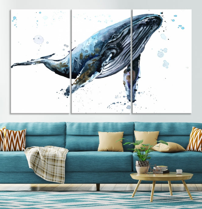 Art mural de baleine aquarelle Impression sur toile