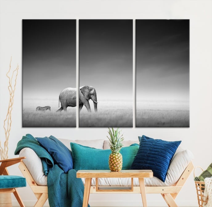 Elephand and Zebra Wall Art Canvas Print