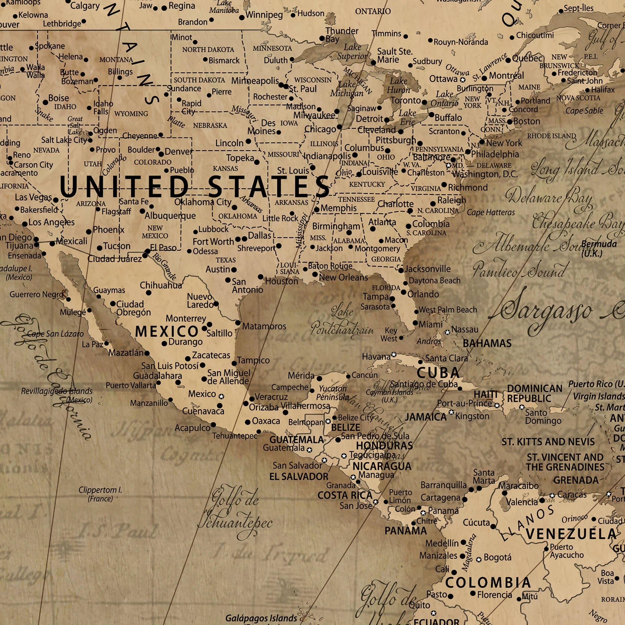 59418012-MGV-CV-36X24-Personalized World Map Wall Art – Custom Framed Push Pin Travel Tracker Canvas Print Unique Gift for Home, Office