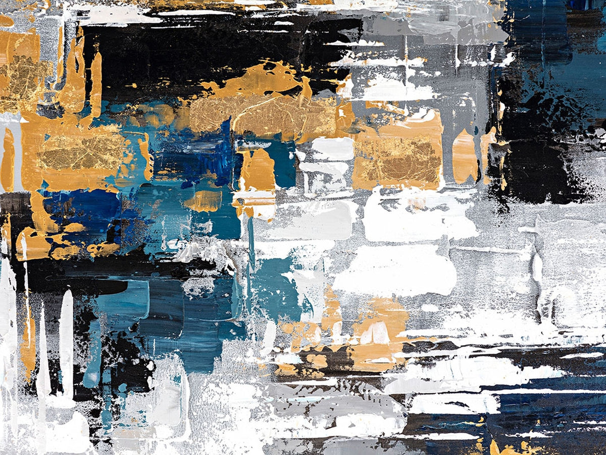 57708-_Poster-30x20 - Blue and Gold Abstract Canvas Wall Art | Triptych Modern Art Print