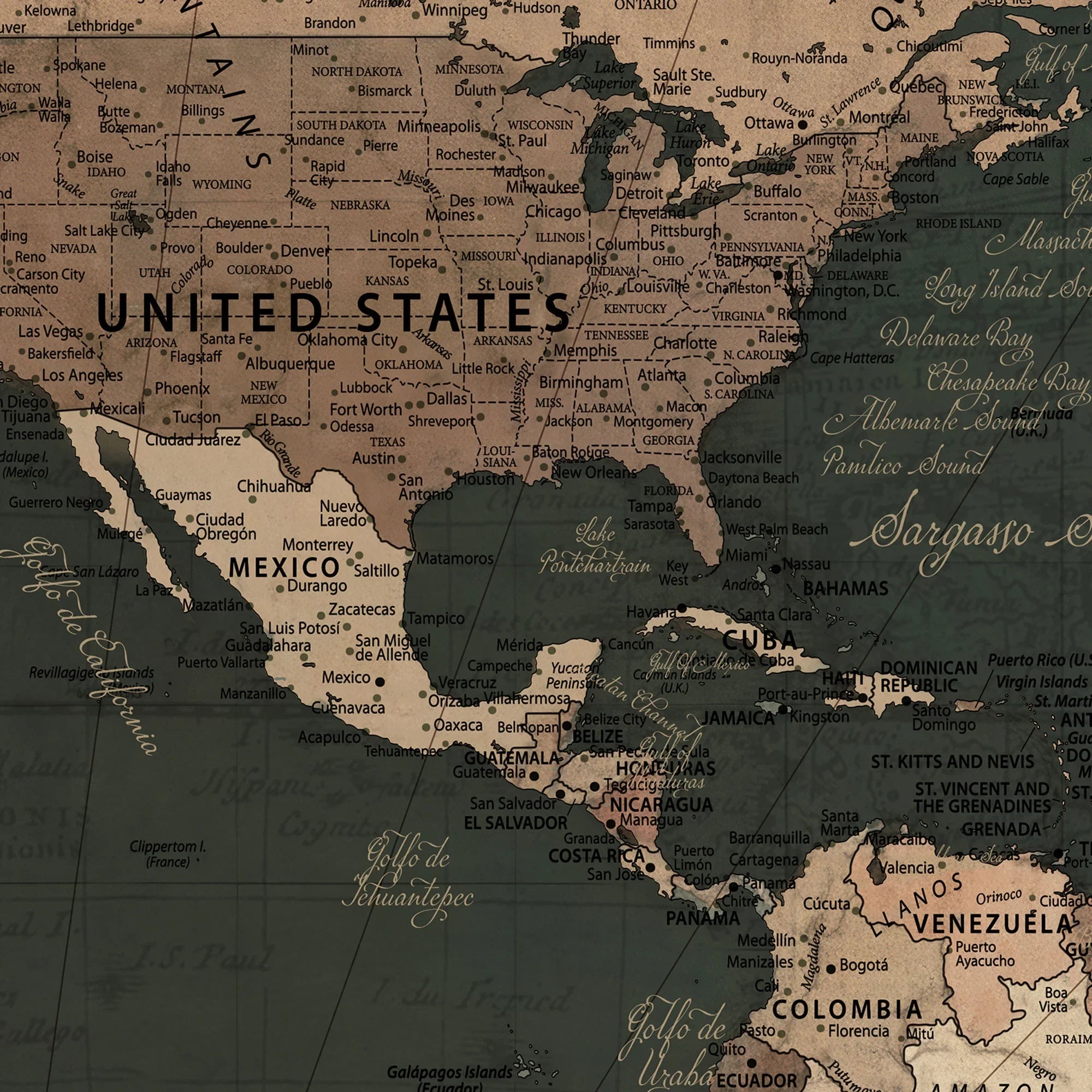 74987709-MGV-CV-36X24-Custom Push Pin World Map Wall Art – Personalized Travel Canvas Print with Foam Pins Framed Decor for Home, Office