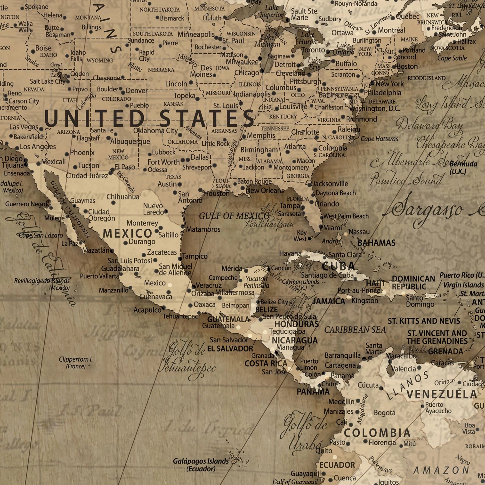 96775856-MGV-CV-36X24-Custom Push Pin Map Canvas Print – Personalized Travel Tracker Wall Art, Large World Map Decor for Home, Office